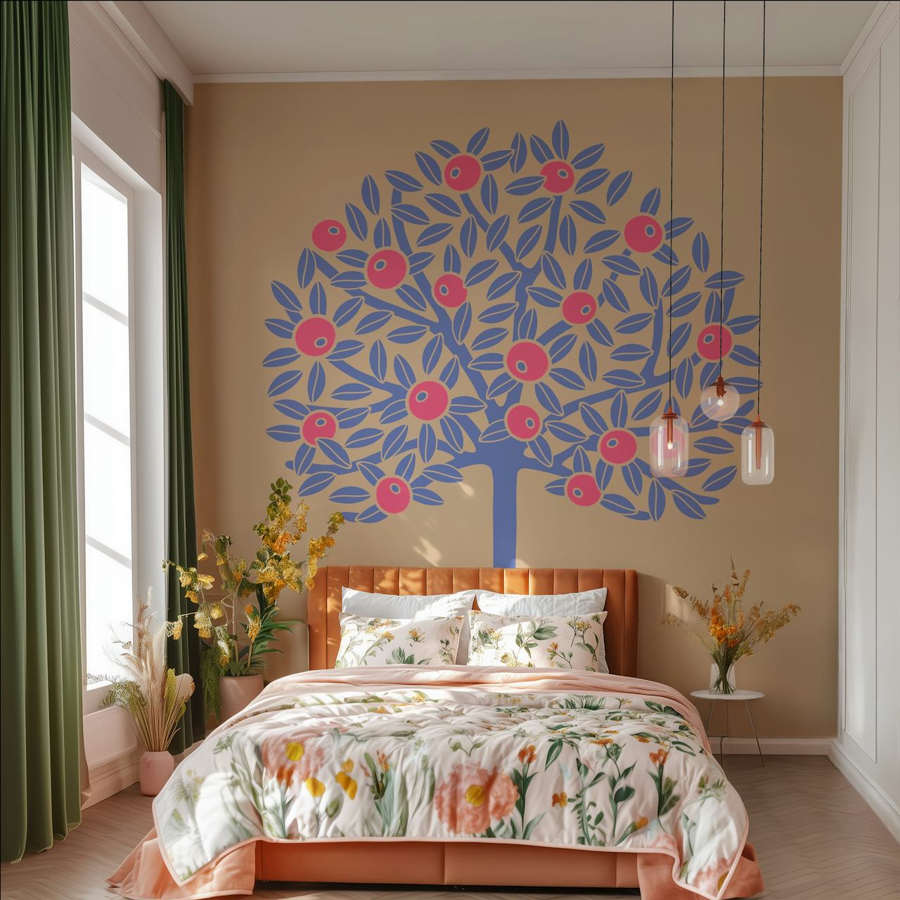 Carta da parati albero da frutto lavanda viola in una stanza