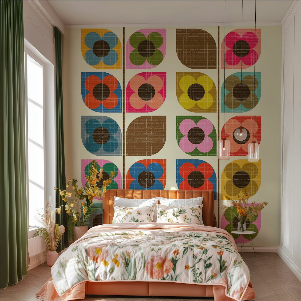 Textured Bloom Vine tapet i ett rum