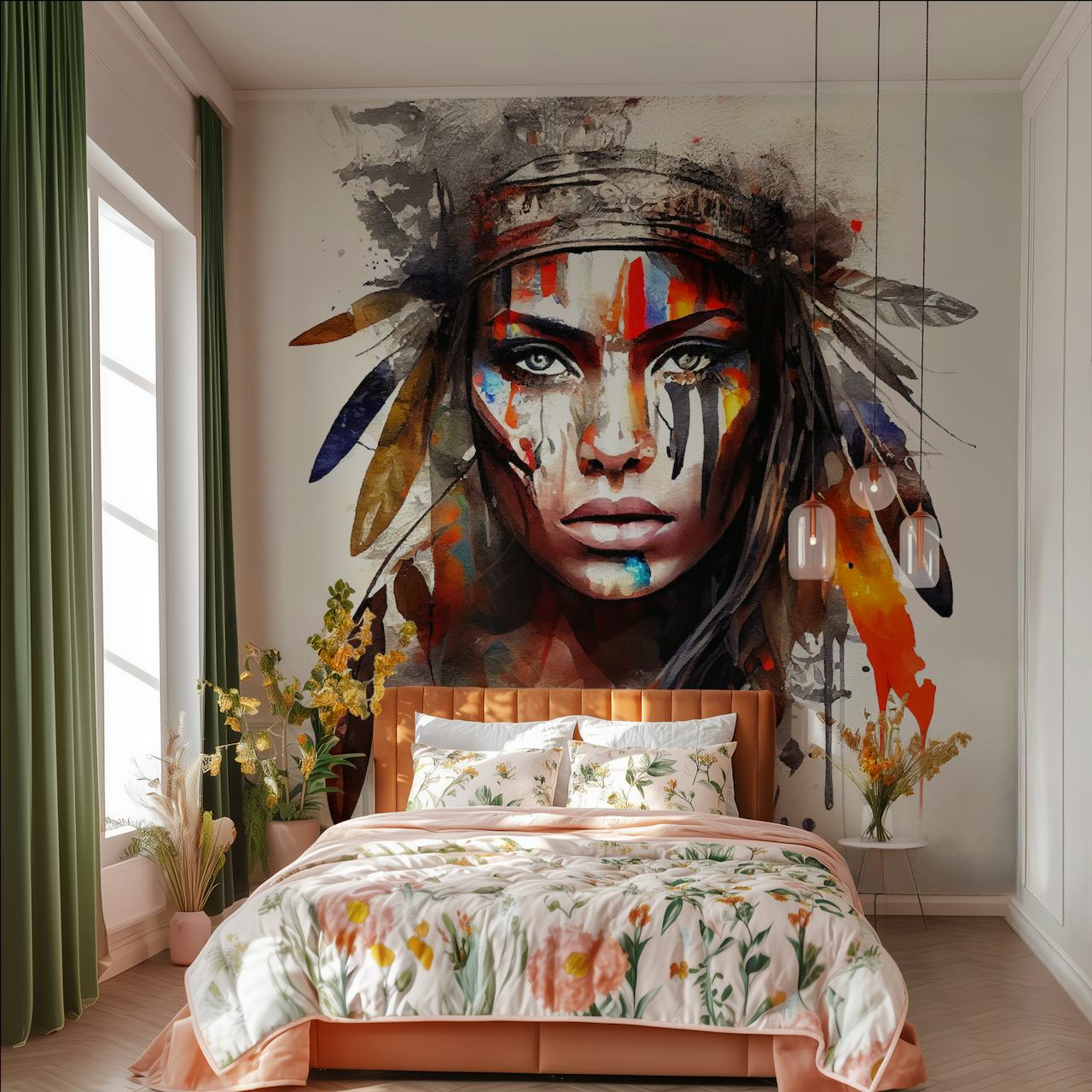 Powerful American Native Woman tapet i rum