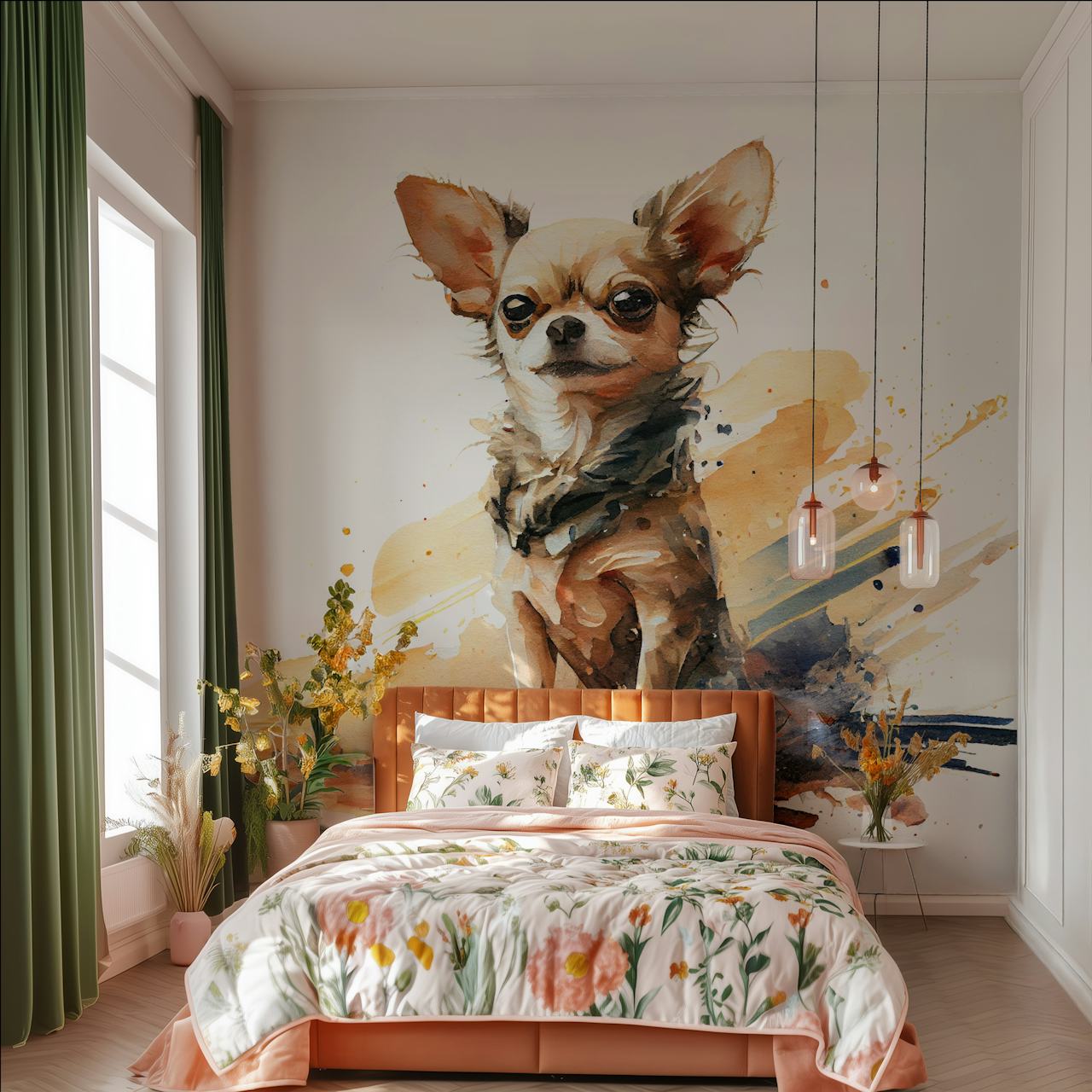 Watercolor painting of a Chihuahua dog as a wall mural