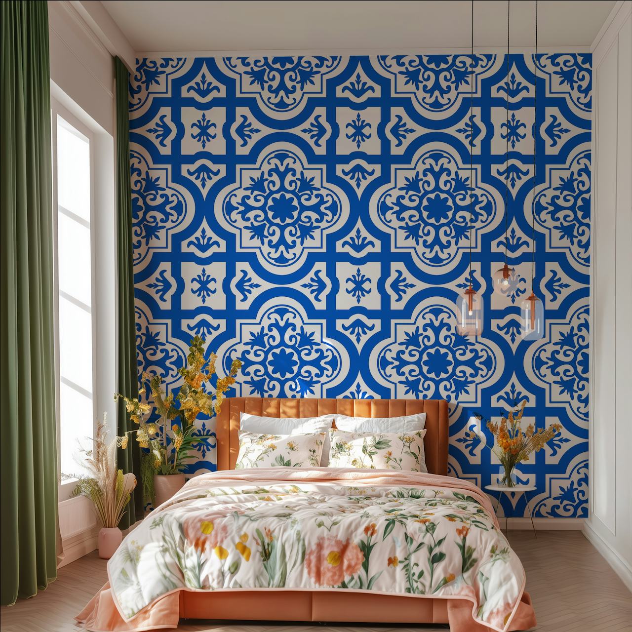 Spanish tile pattern w azure blue i white