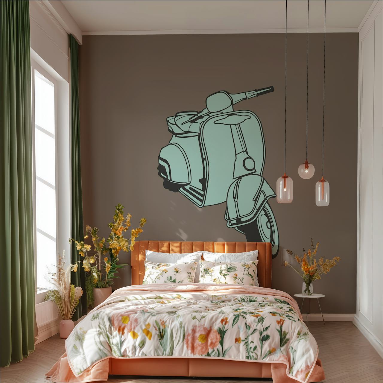 Sage Motorcycle Vespa wallpaper in a room