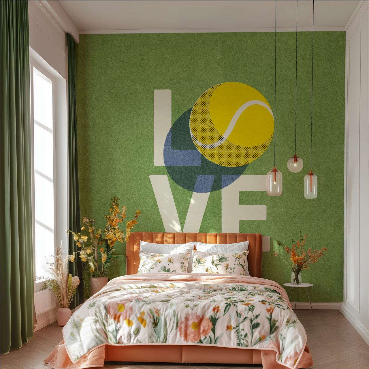 Diseño de papel tapiz de tenis sobre fondo verde