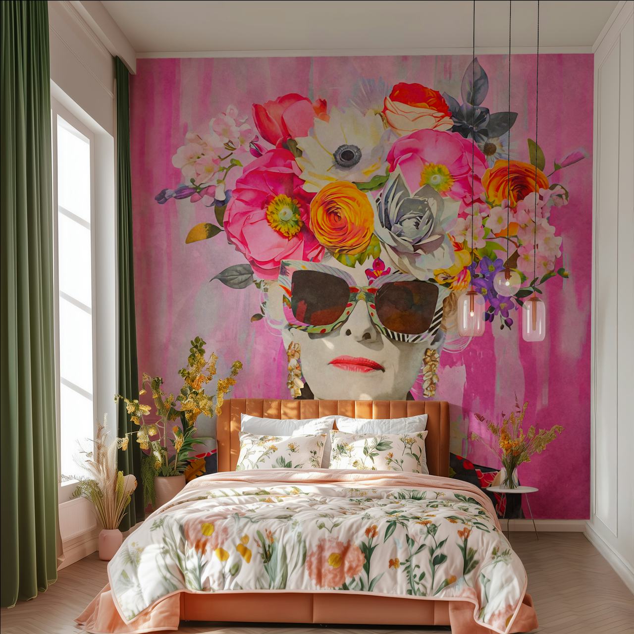 Female Portrait wallpaper med blommig huvudprydnad