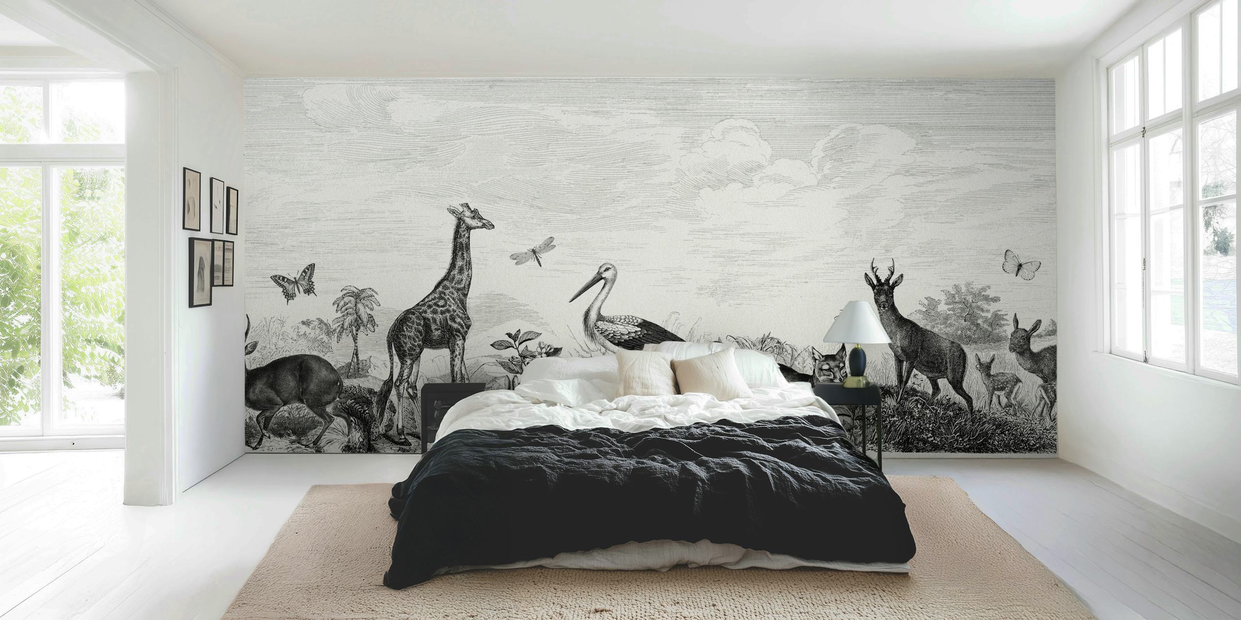 Tapeta Vintage animals vystavená v místnosti