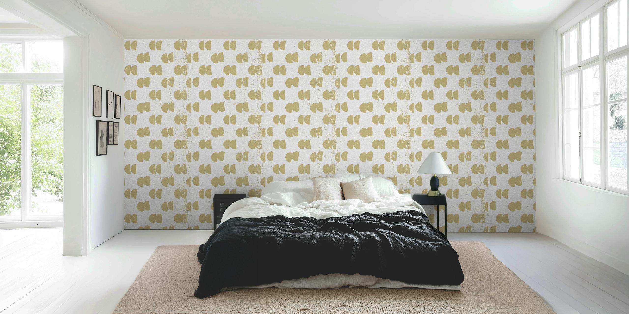 Gold semicircles wallpaper displayed in a room