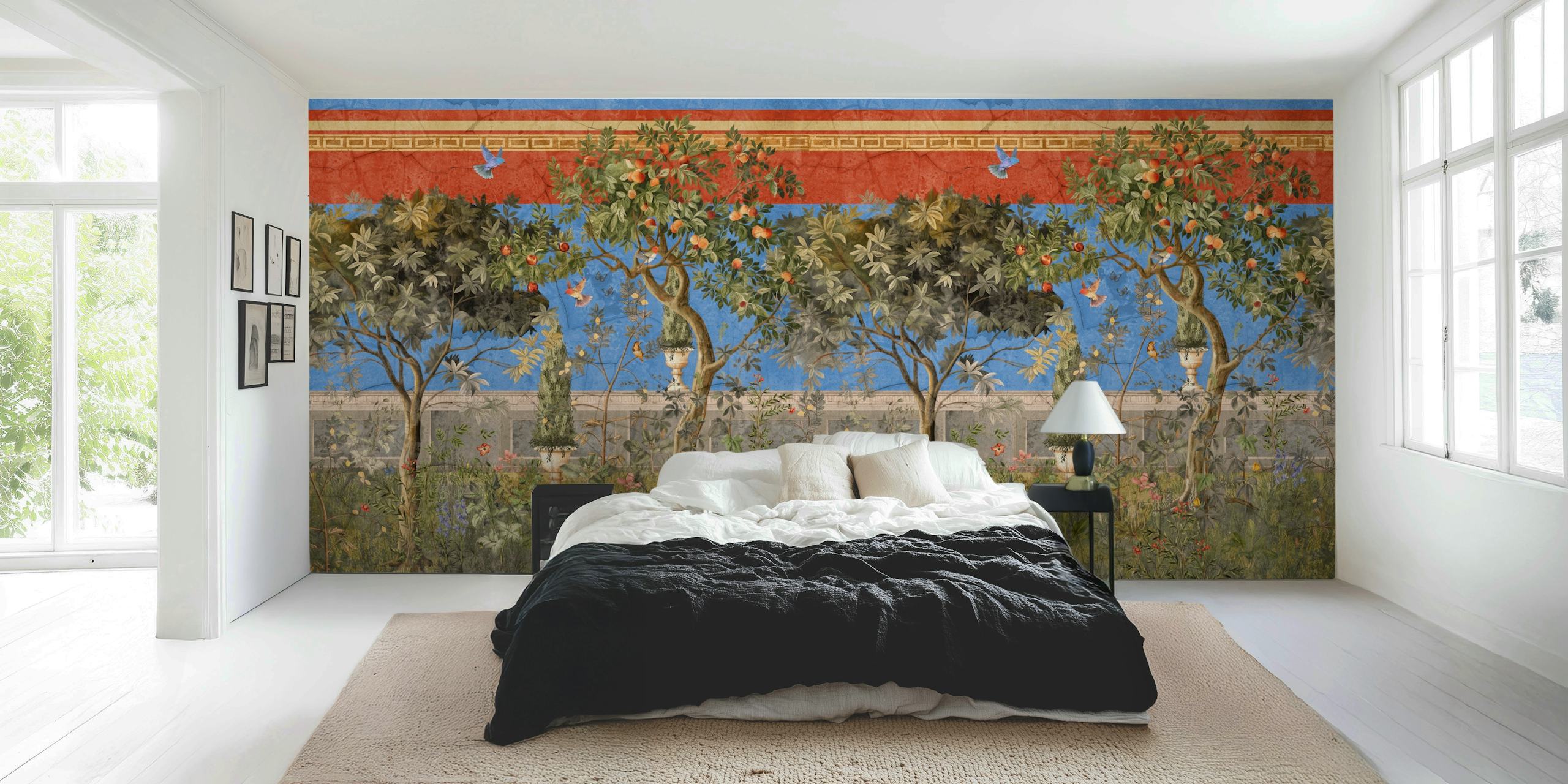 Roman fresco wallpaper in a stylish room