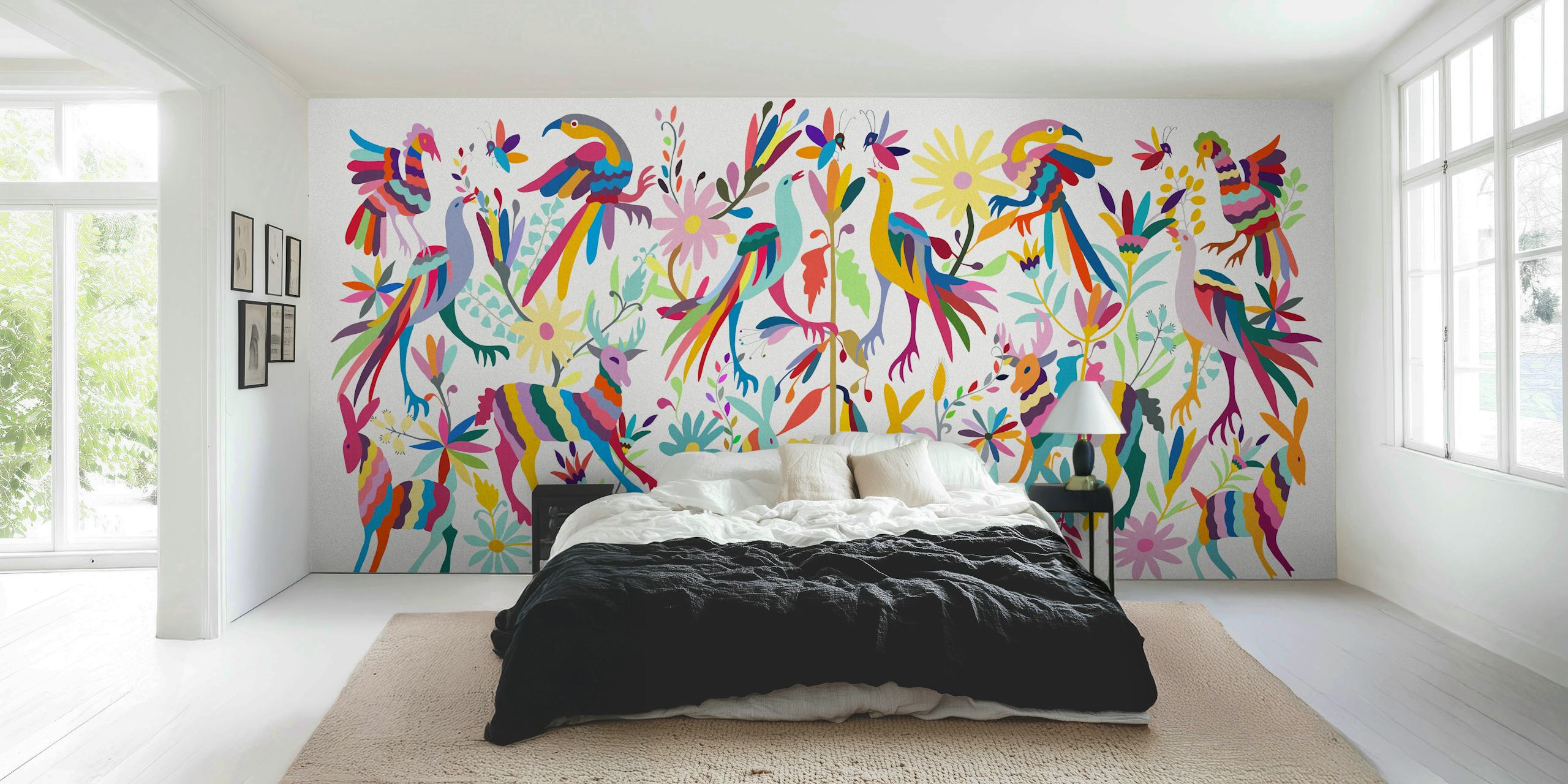 Colorful floral and animal patterns in various colors wallpaper
