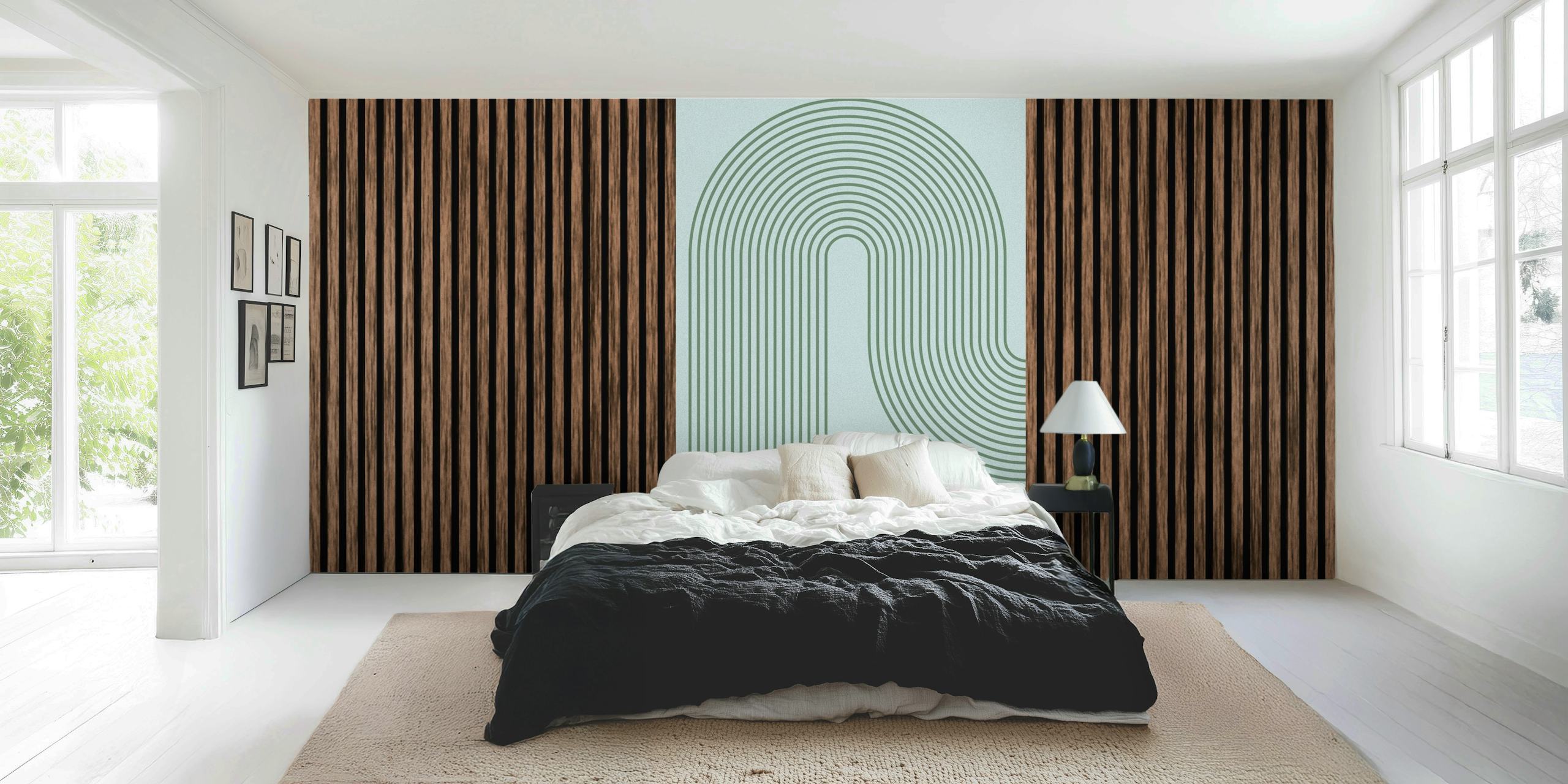 Mid-Century Bauhaus Luxury Aqua tapetti huoneessa