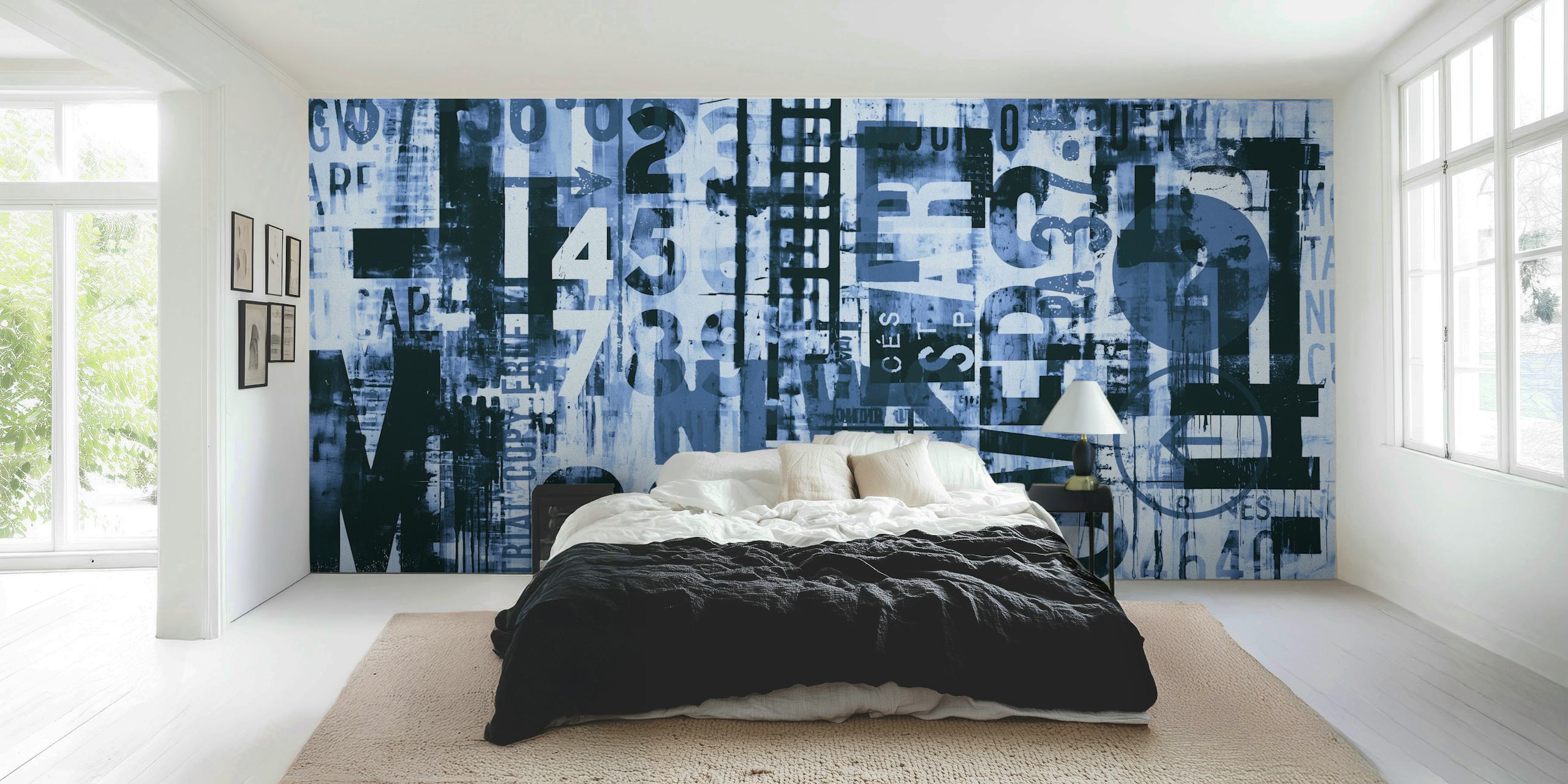 Grunge Typo Street Art Eclectic Blue ταπετσαρία σε ένα δωμάτιο