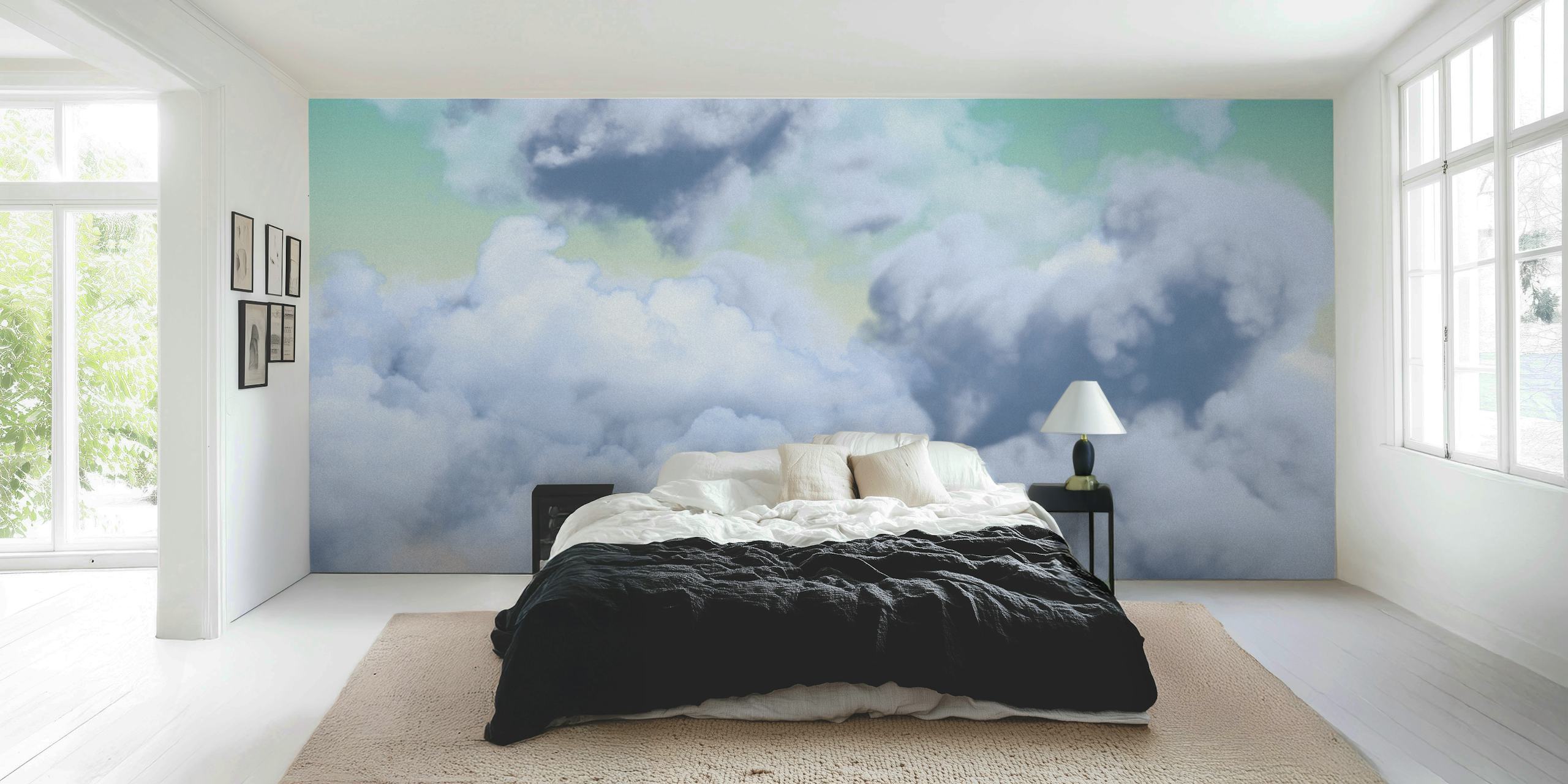 Baby blue clouds wallpaper in a room
