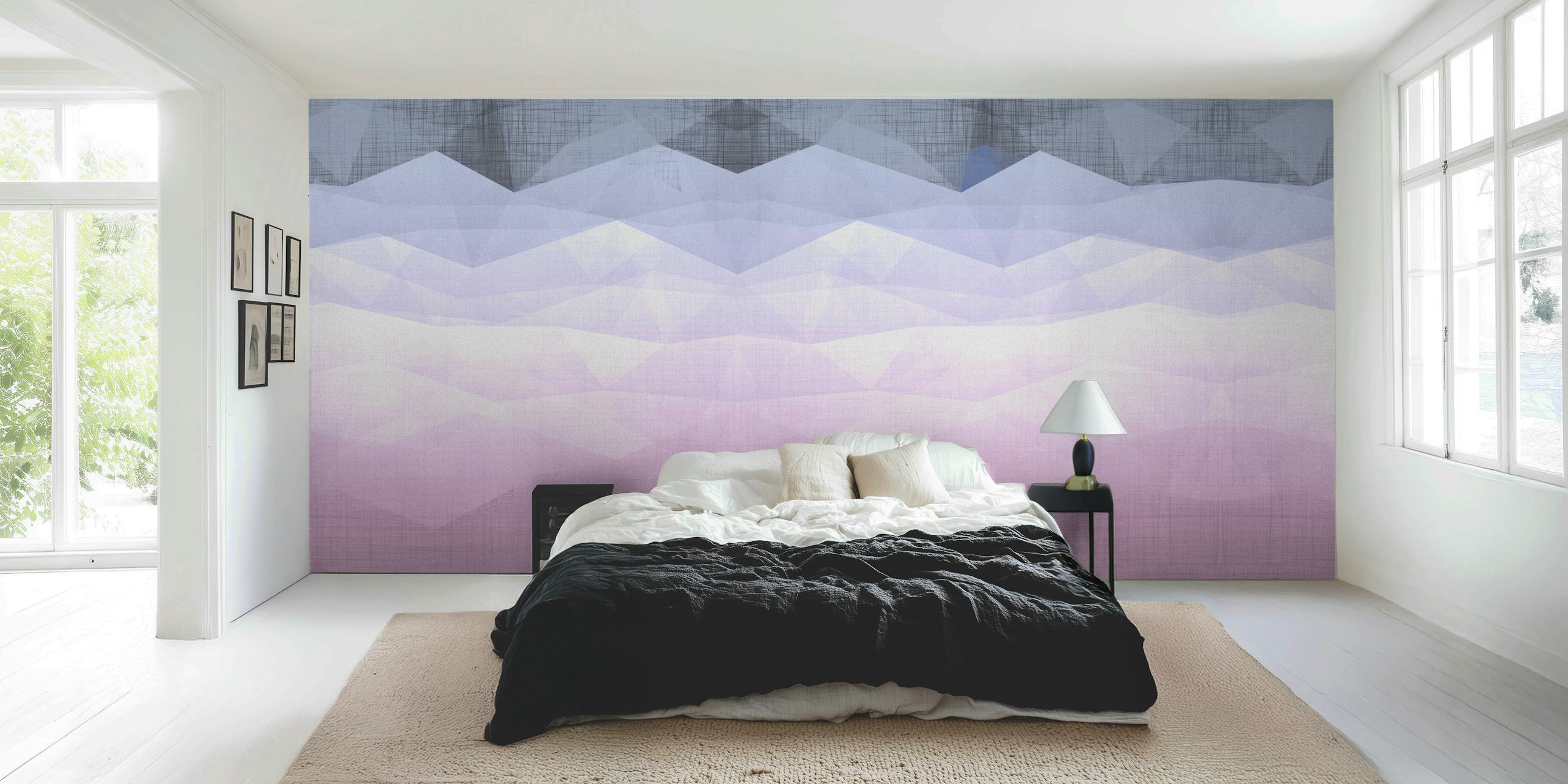 Papel de parede Abstract Geometric Peaks em um quarto