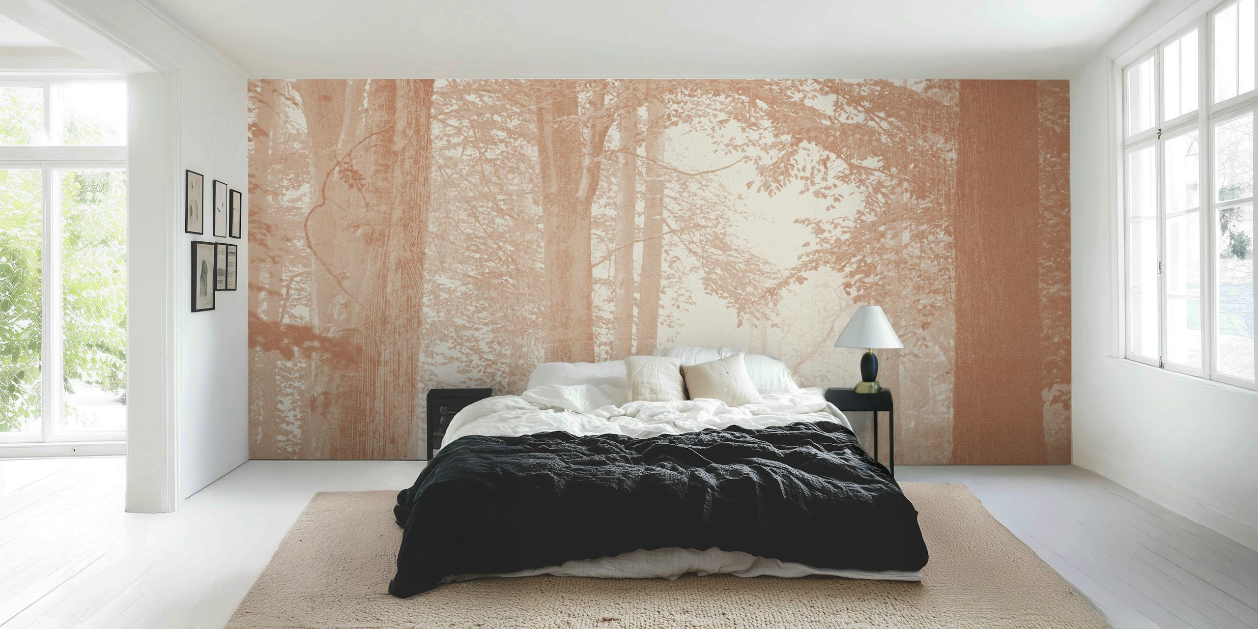 Brown forest silhouette wallpaper with soft light and trees