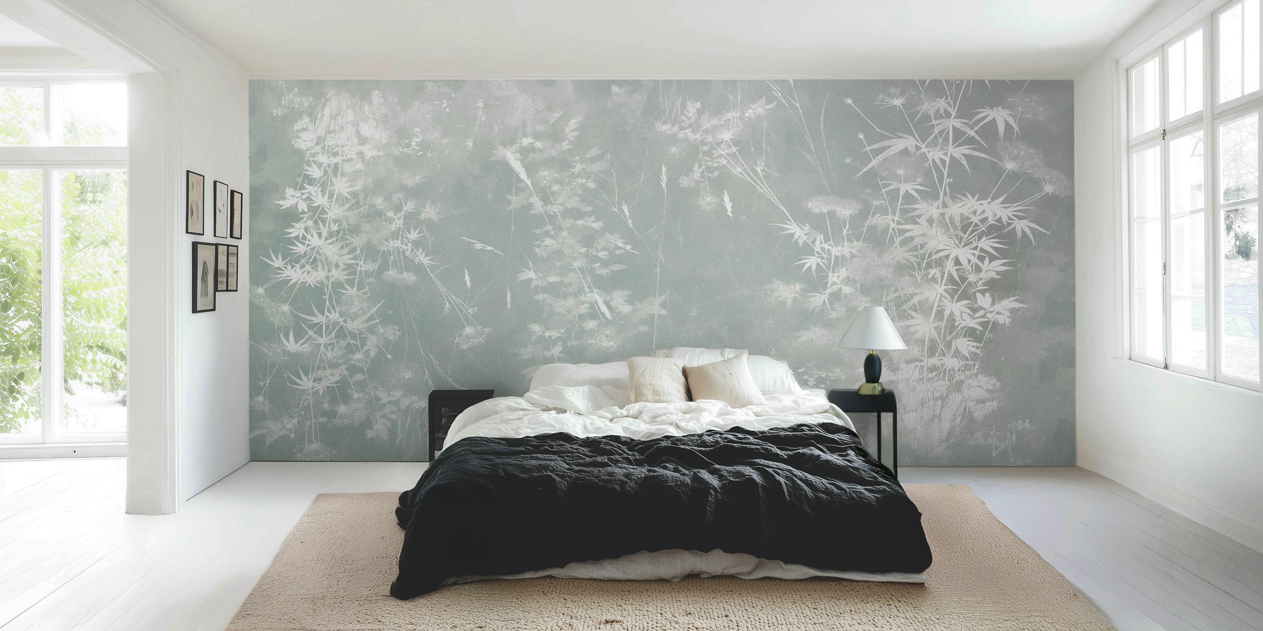 Gray floral pattern with soft misty effect wallpaper
