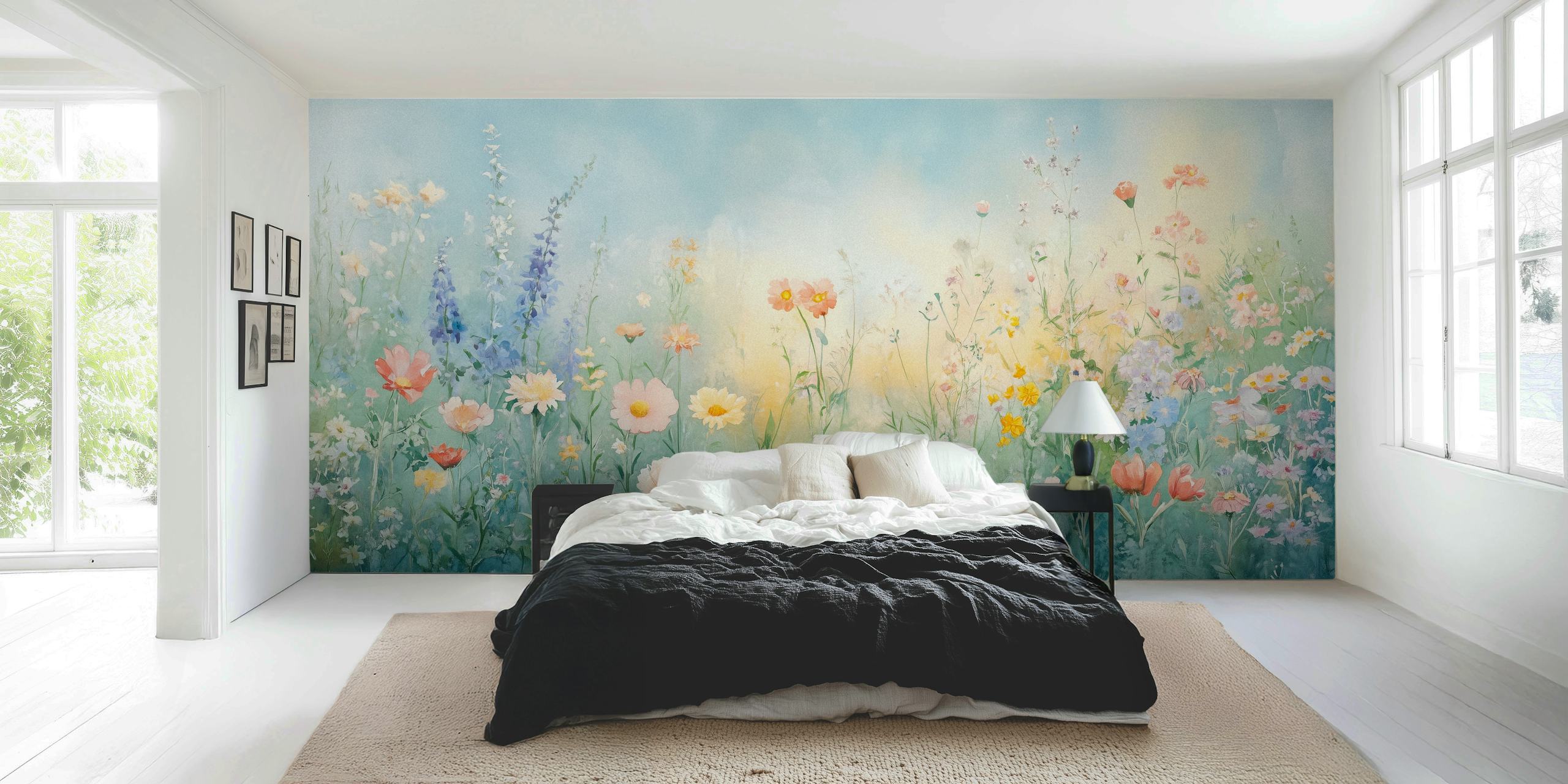 Tapeta Watercolor Wildflower Serenity w pokoju