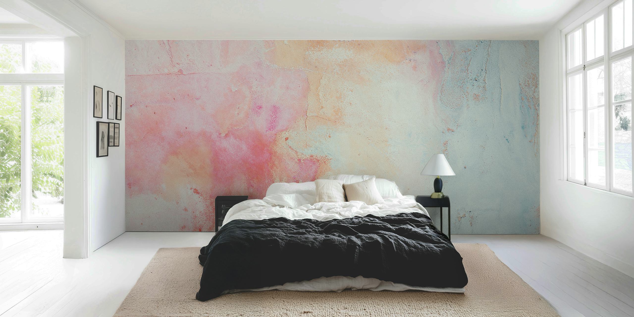 Pastel abstract design with pink and blue hues wallpaper