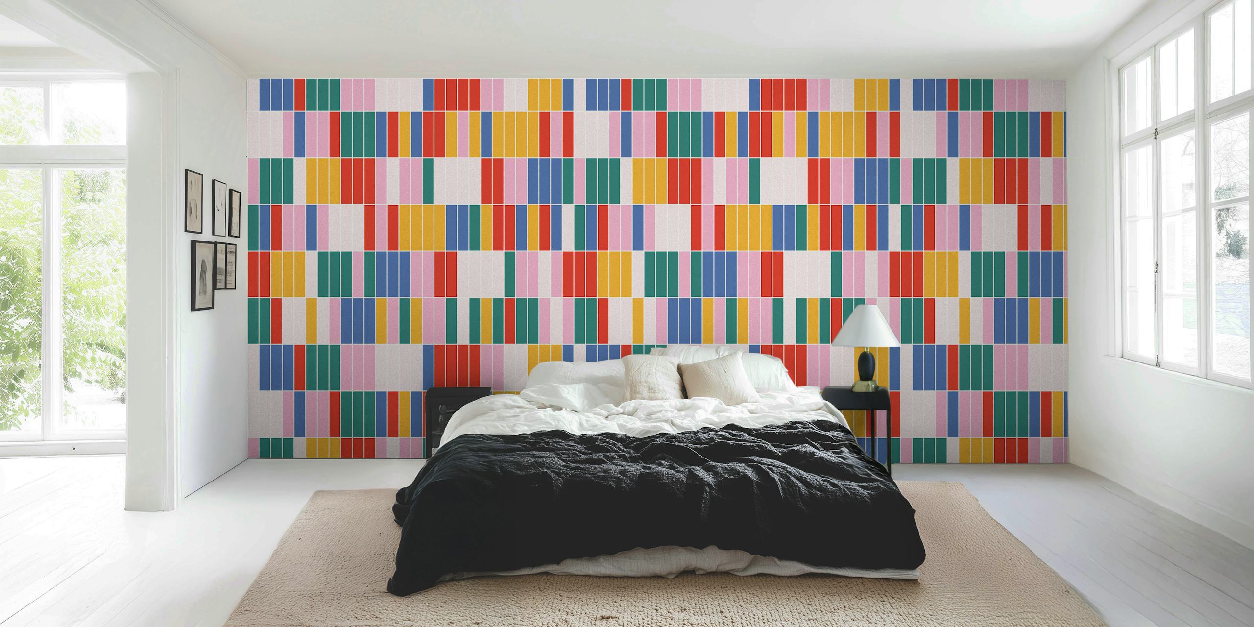 Colorful geometric striped wallpaper in bold shades