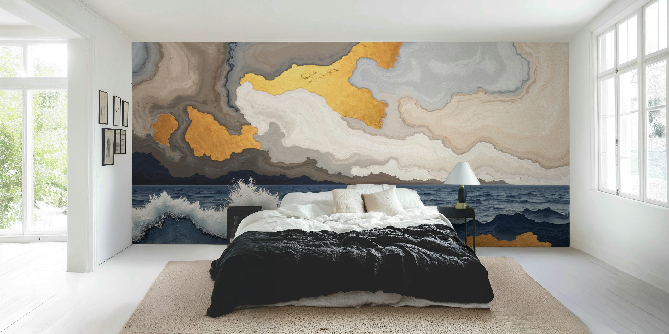 Carta da parati Ocean Meets Marble Waves in una stanza