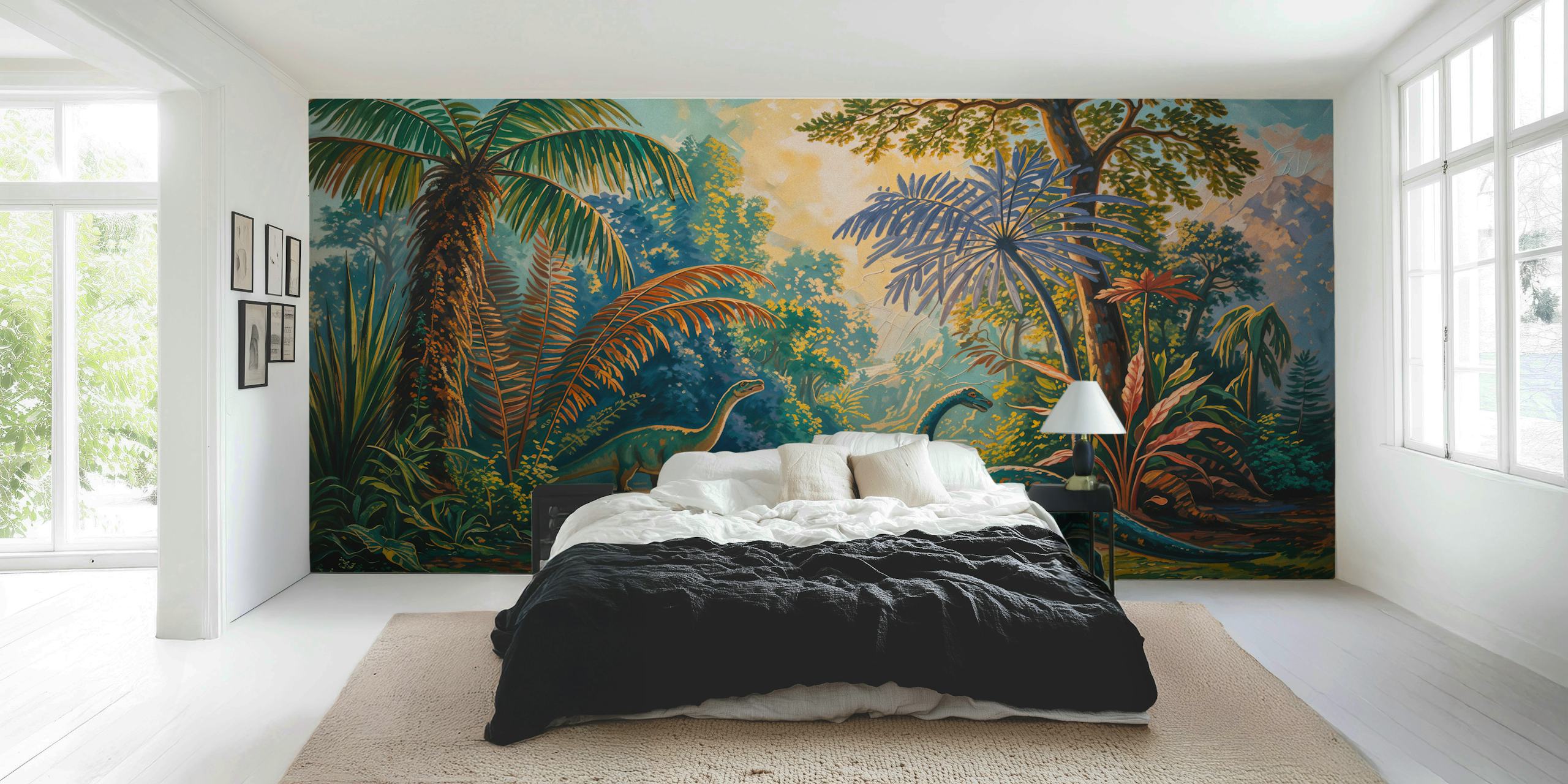 Papel pintado Dino Jungle Oasis en una habitación