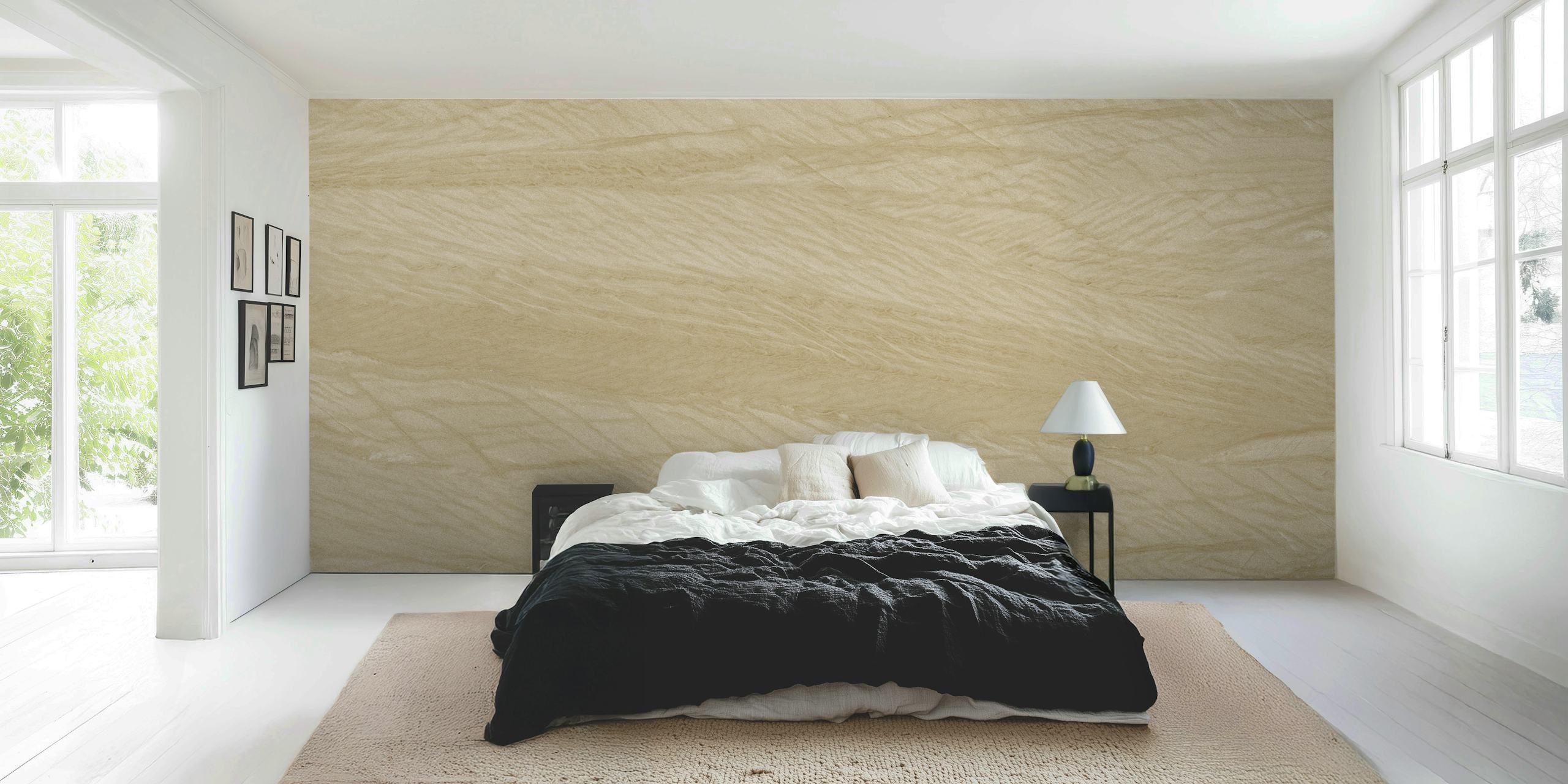 Beige textured wallpaper resembling natural stone surface