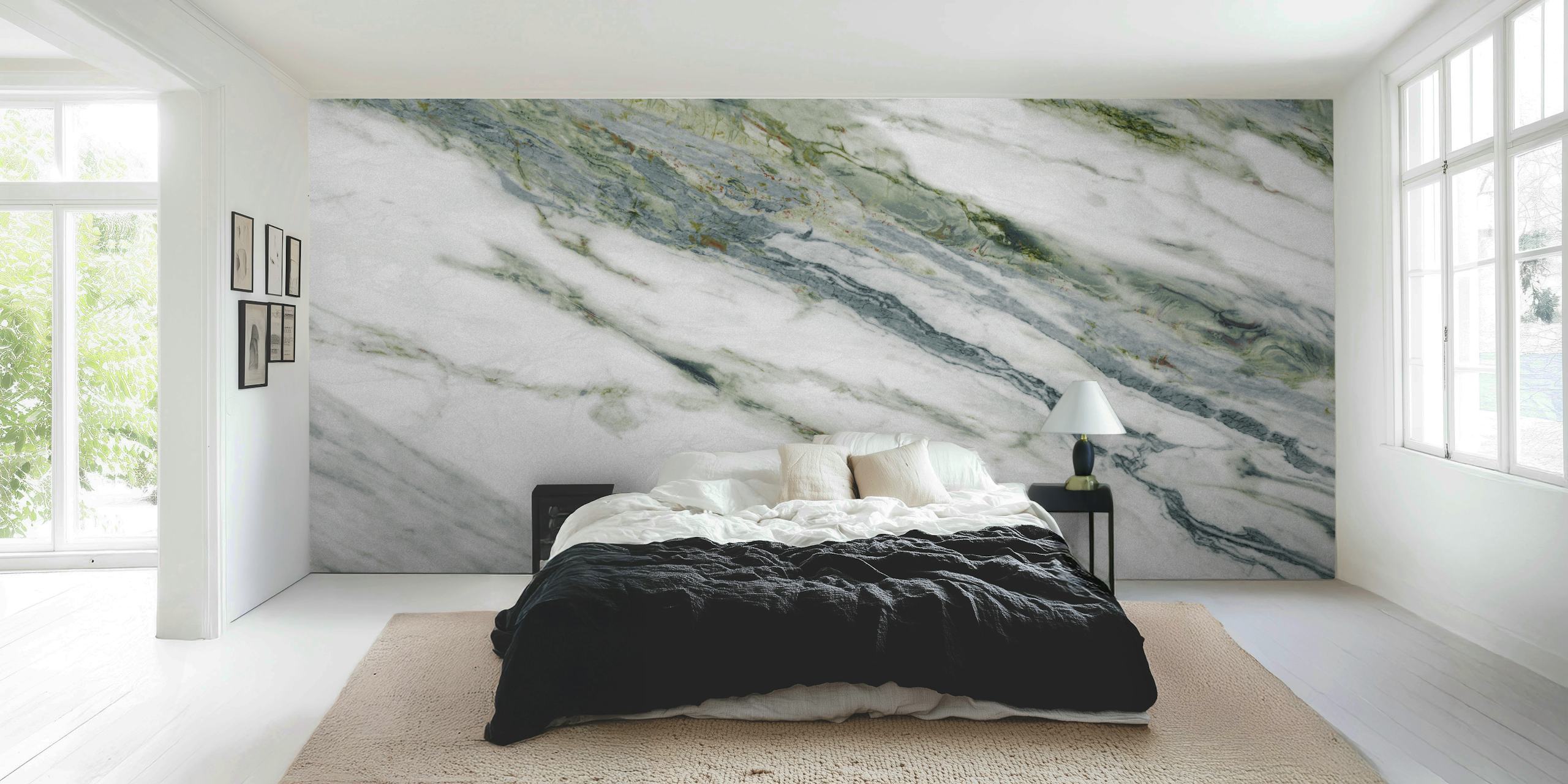 White and green marbled surface wallpaper, marble style