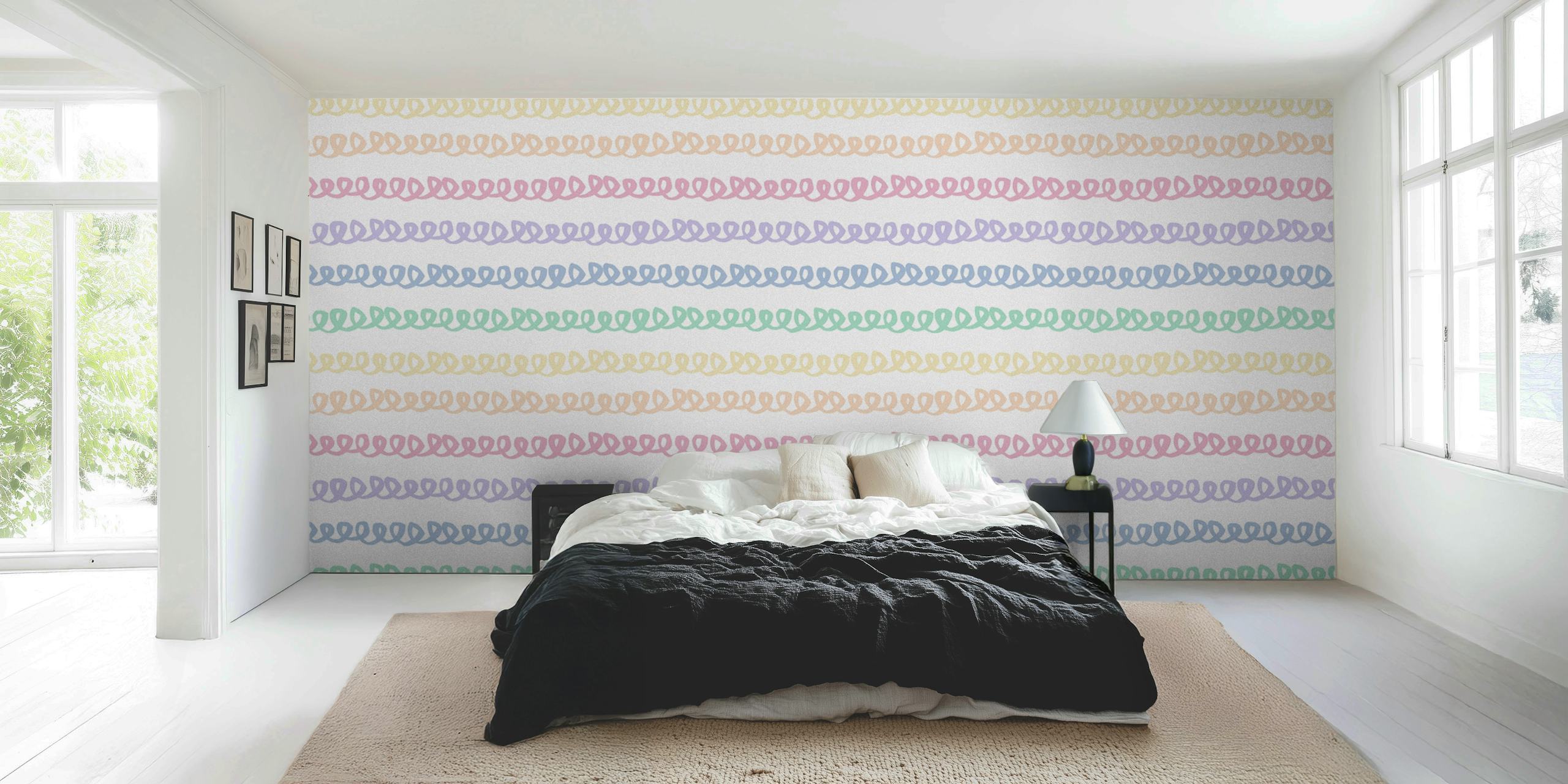 Colorful squiggly lines in pastel shades wallpaper