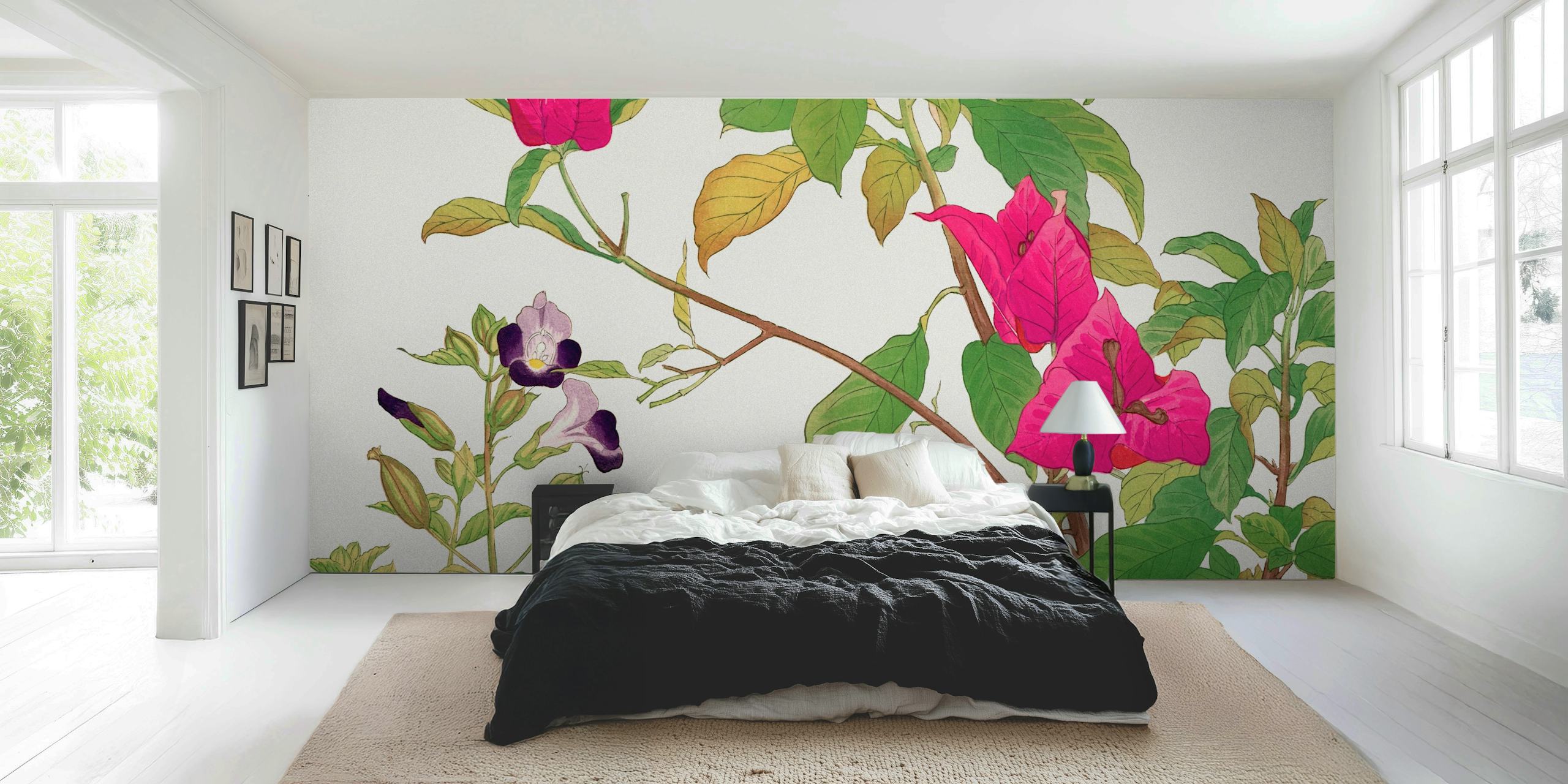 Ταπετσαρία Delicate Japan Floral σε ρύθμιση δωματίου