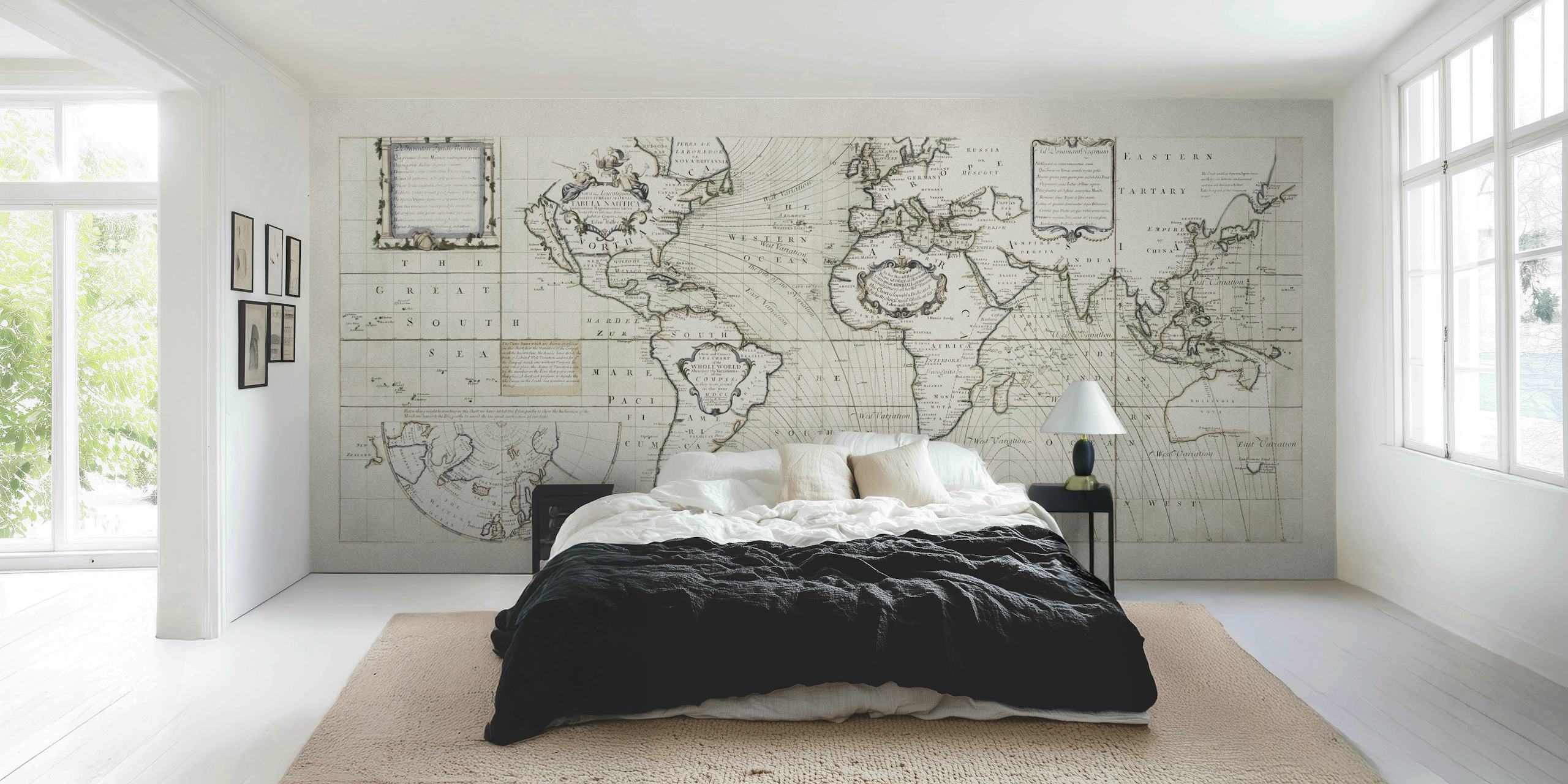 Papel tapiz de mapa mundial antiguo en una sala de exposición