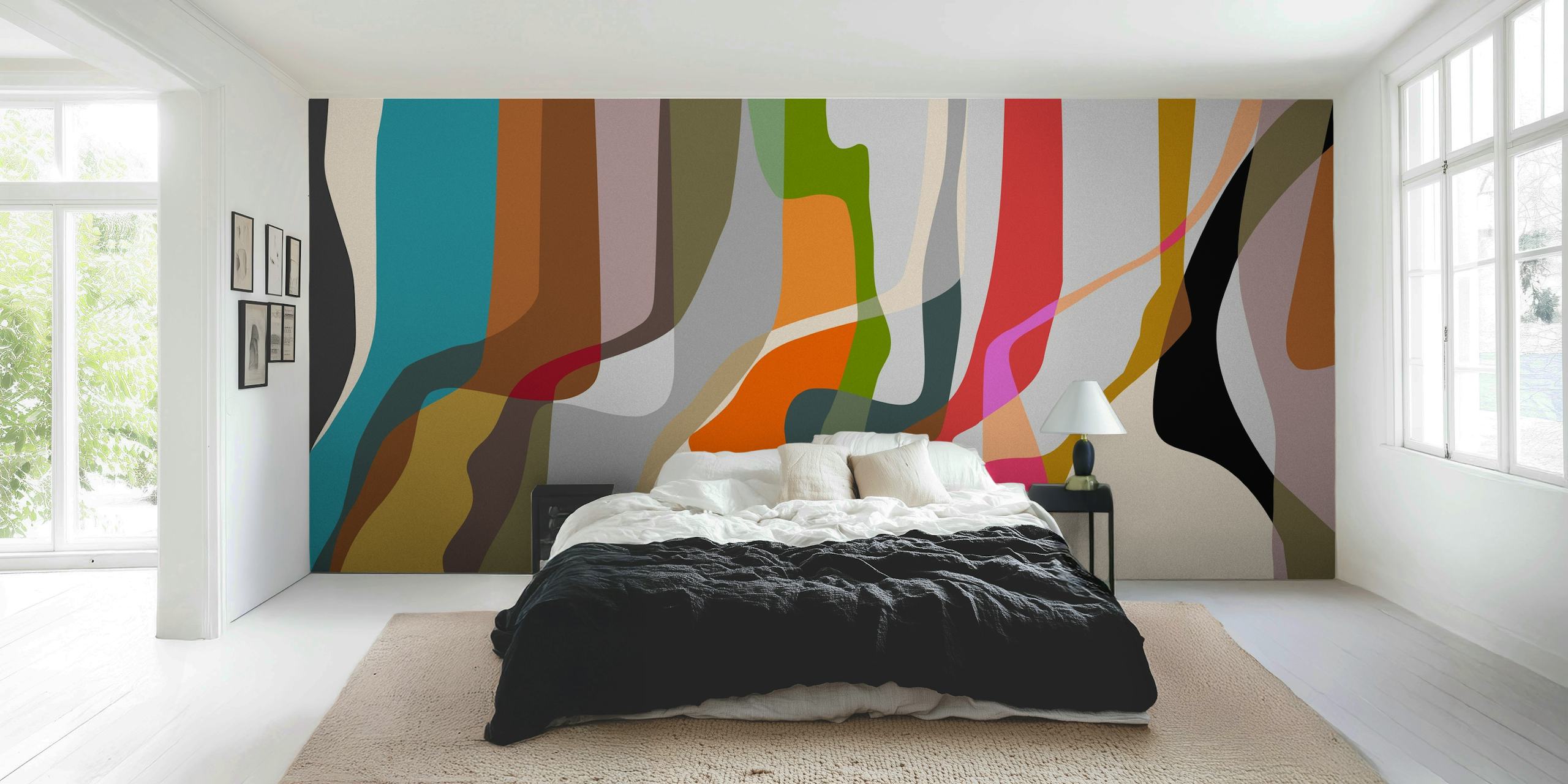 Colorful abstract wallpaper with flowing geometric shapes in warm tones