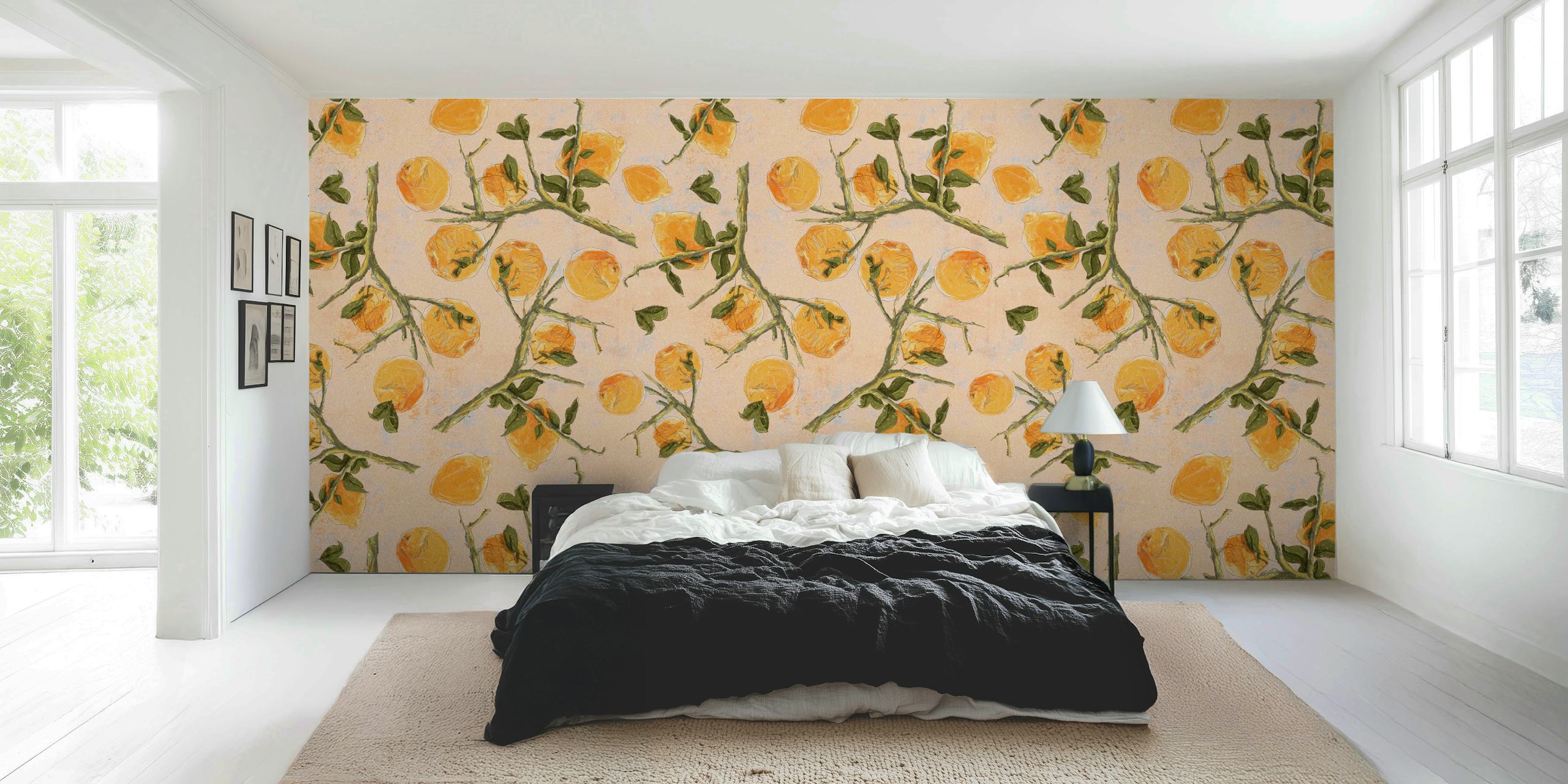 Lemon pattern wallpaper in a room