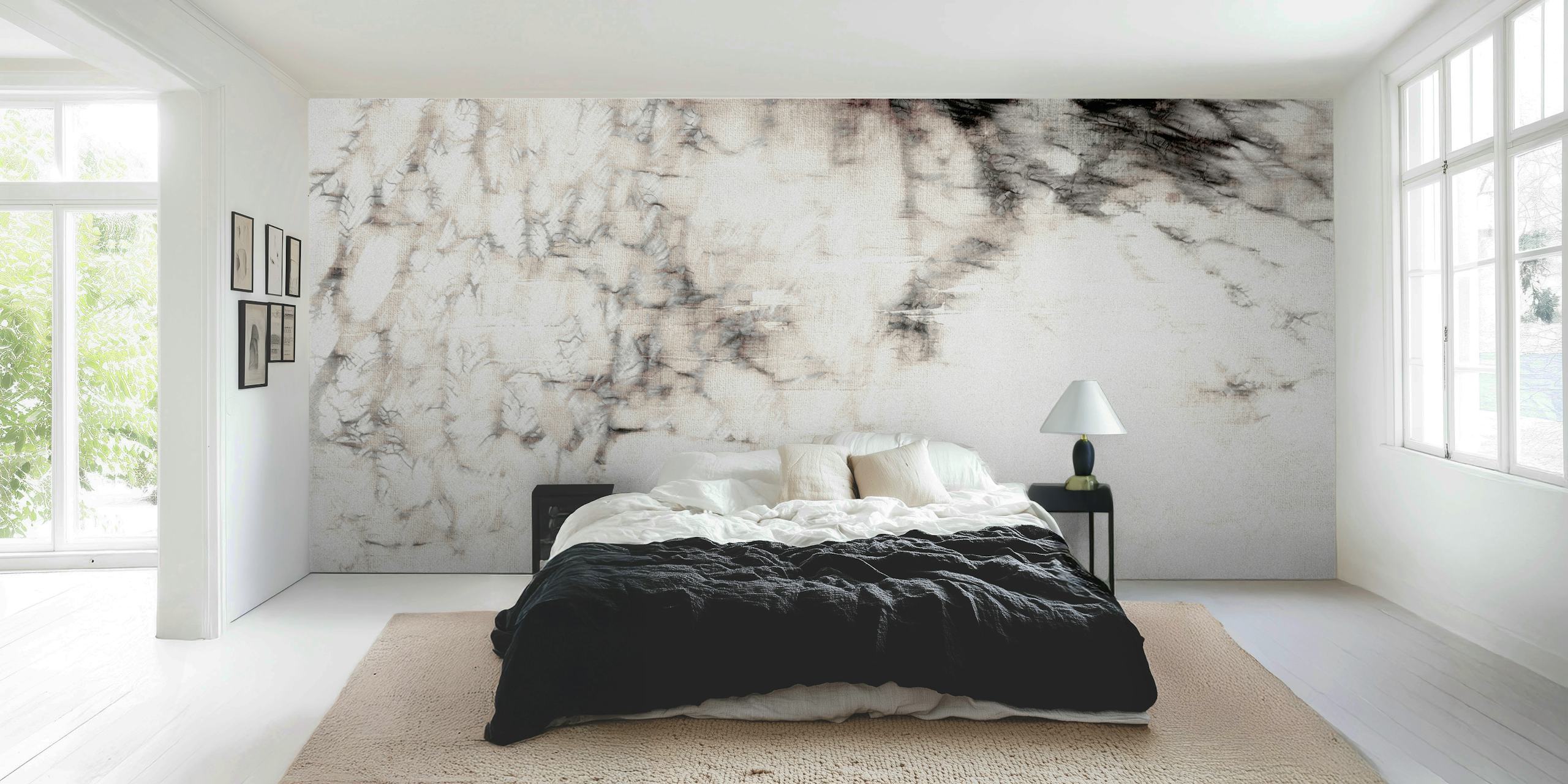Abstract underwater clouds wallpaper in room setting