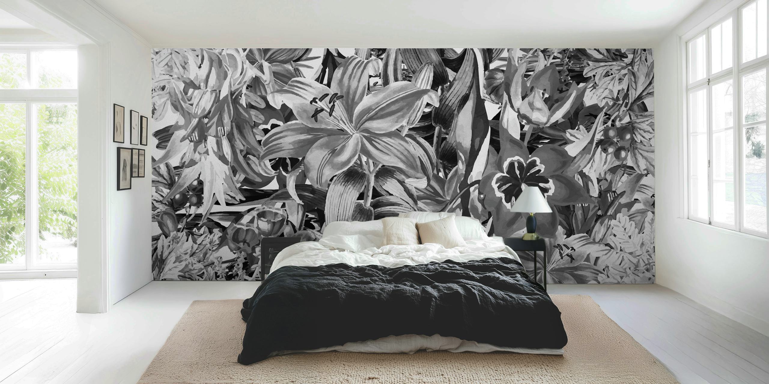 Floral pattern with gray and orange colors wallpaper