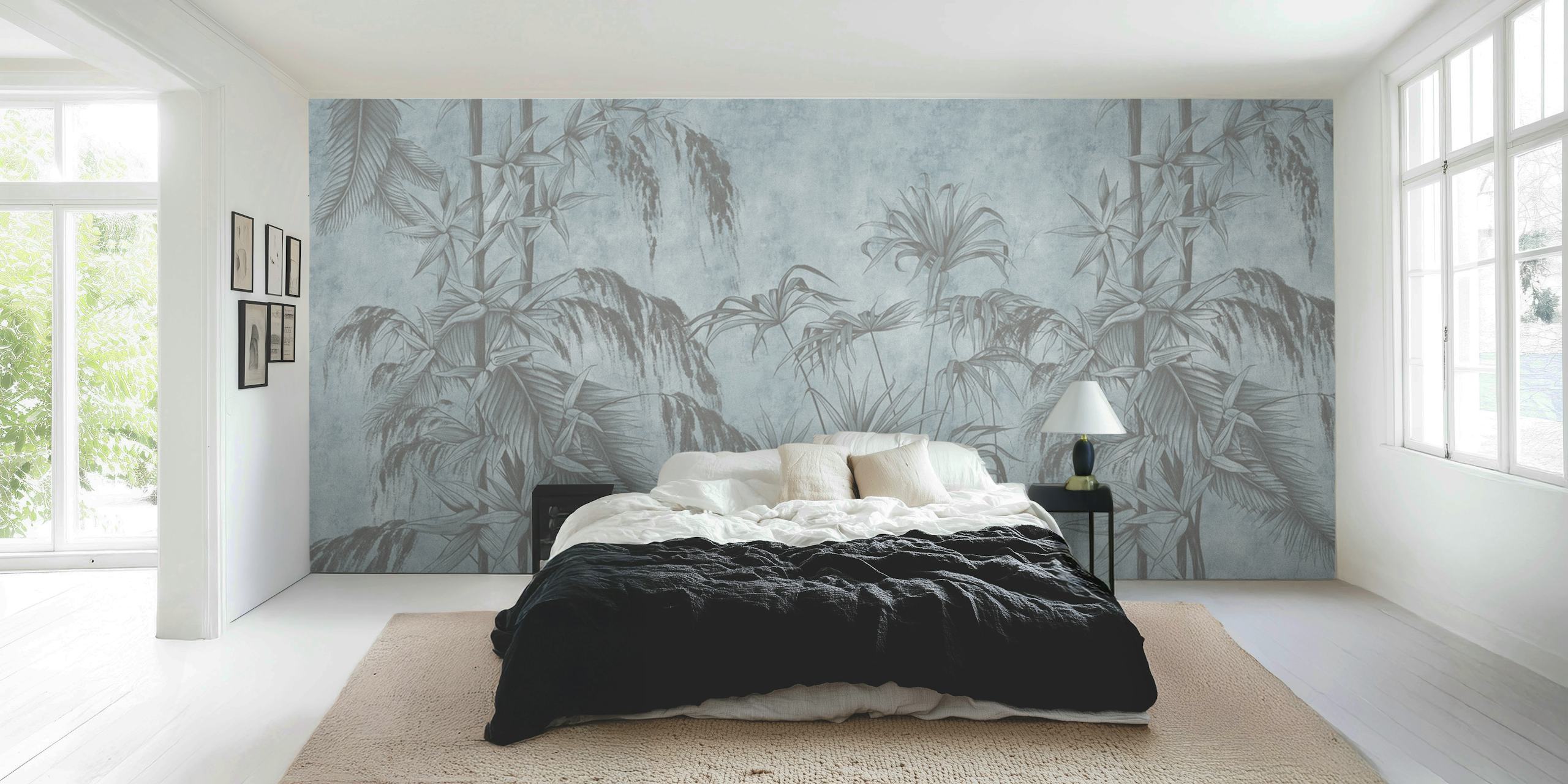 Papel pintado Graphic tropical mostrado en una habitación