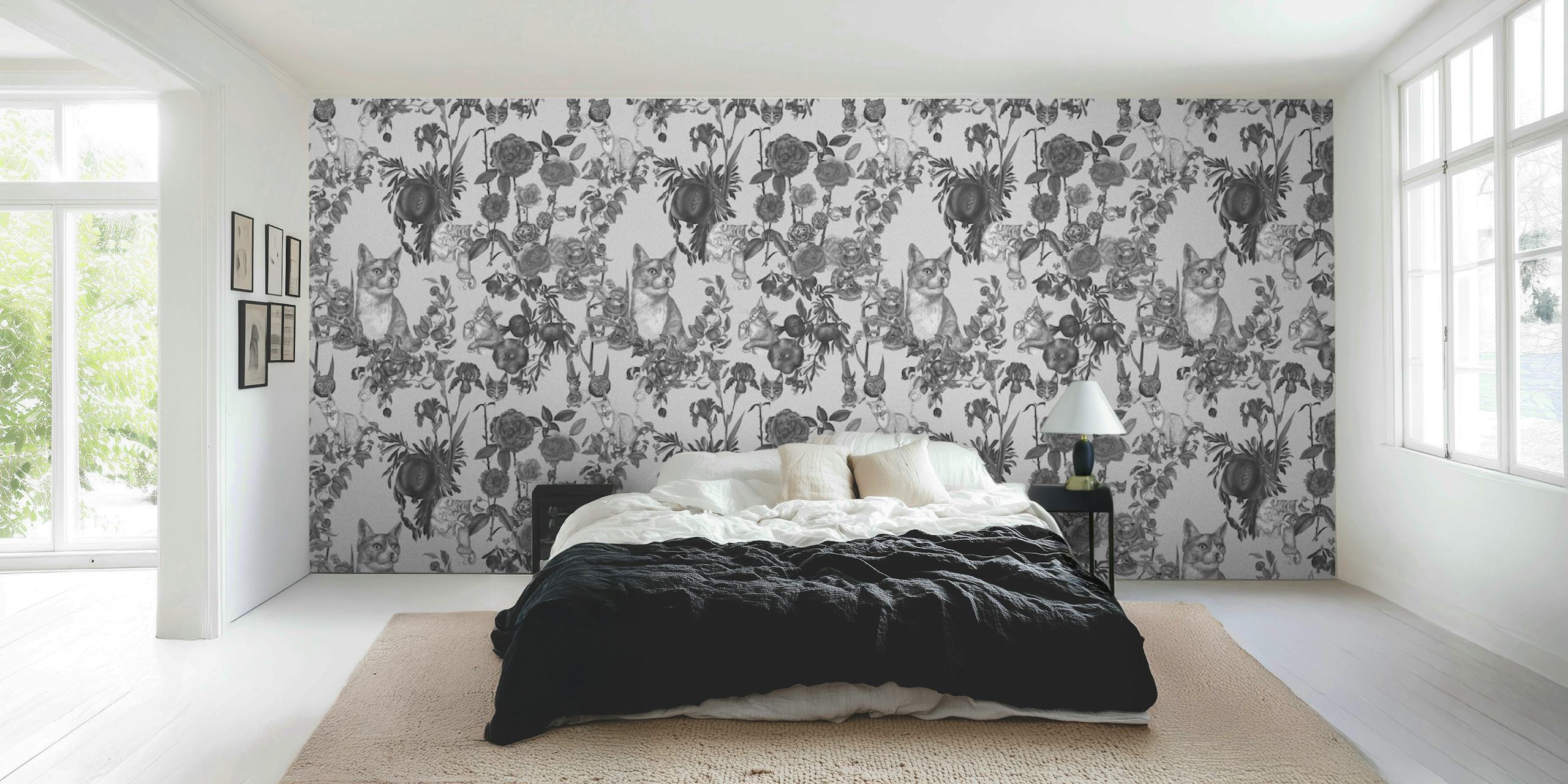 Cats Garden black and white dizajn tapeta