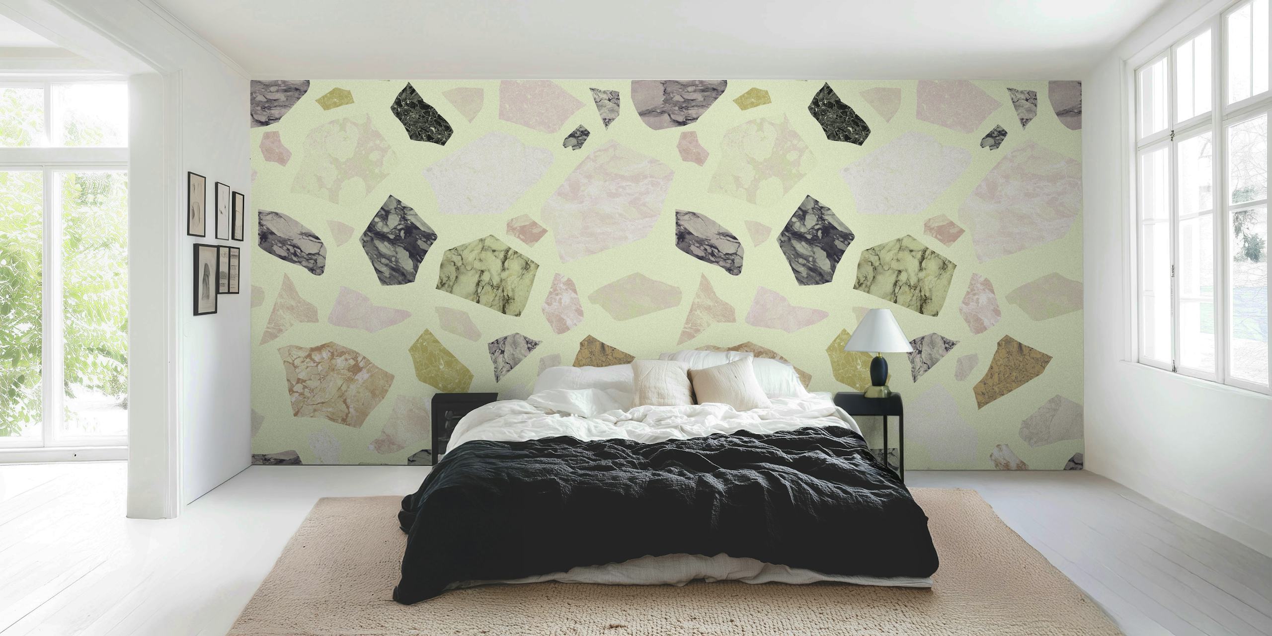 Pastel terrazzo marble shapes in soft colors wallpaper