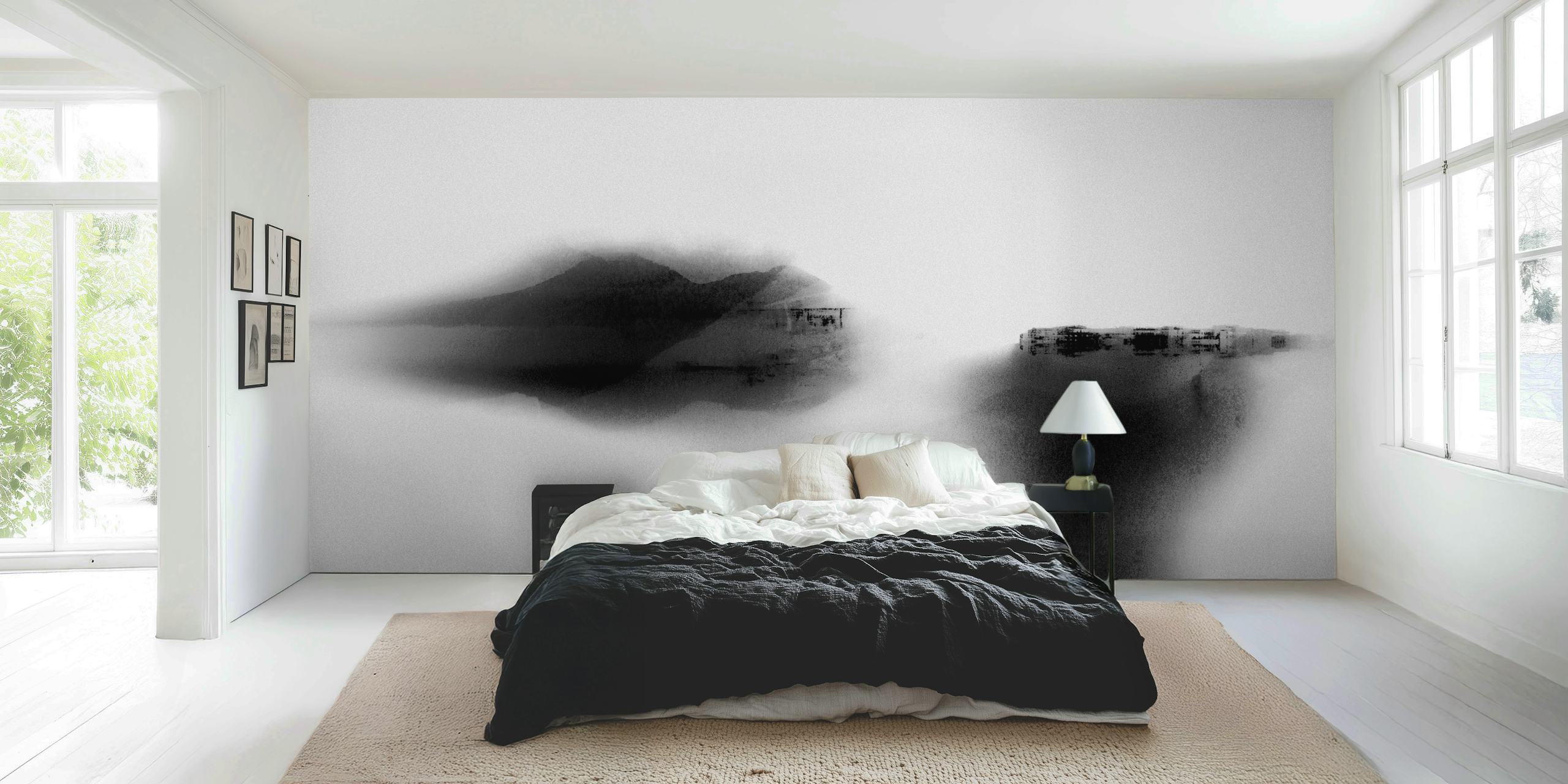 Papel de parede Japandi Black White em um quarto