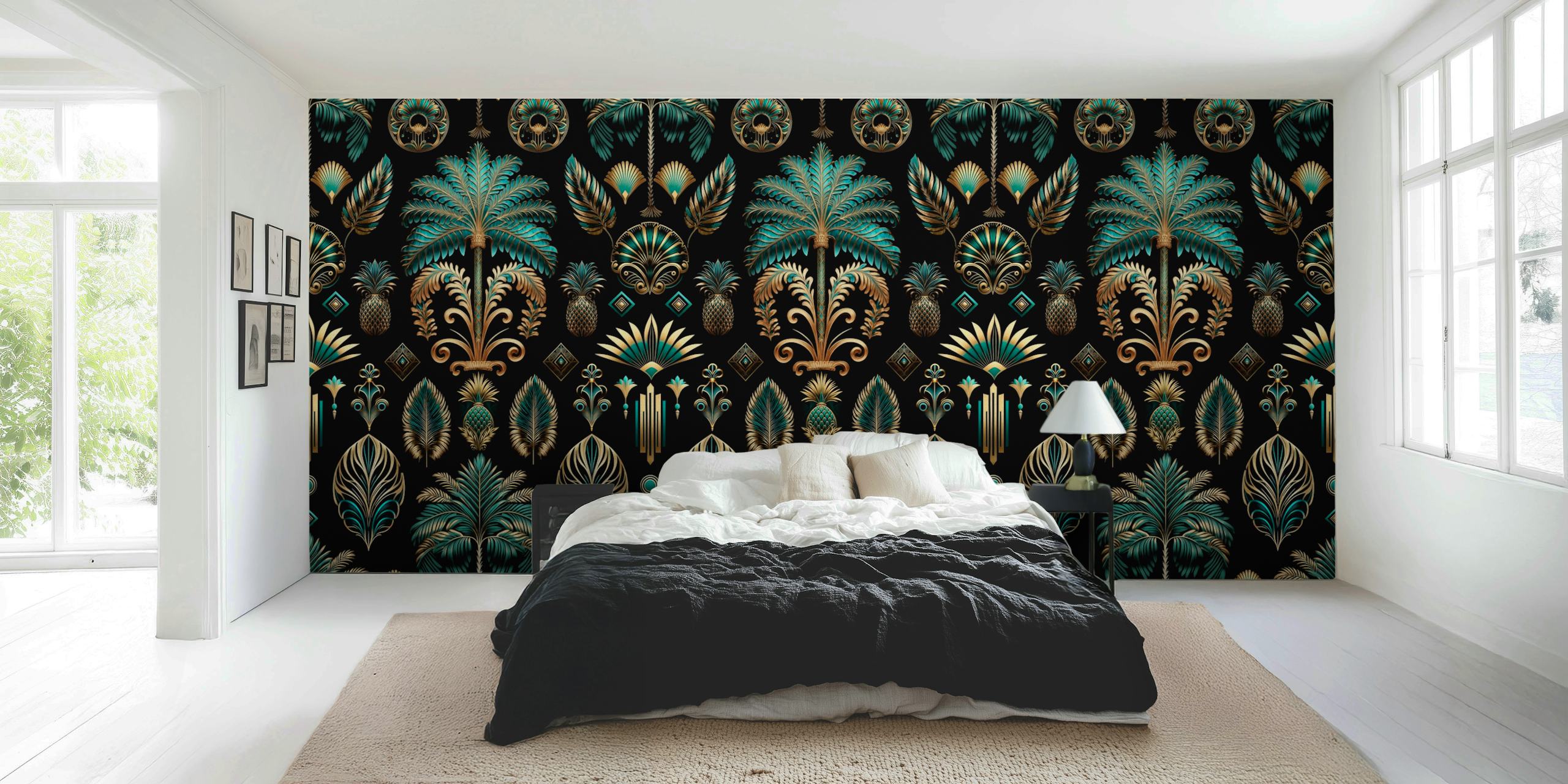 Exquisite Art Deco Palm Trees carta da parati in una stanza elegante