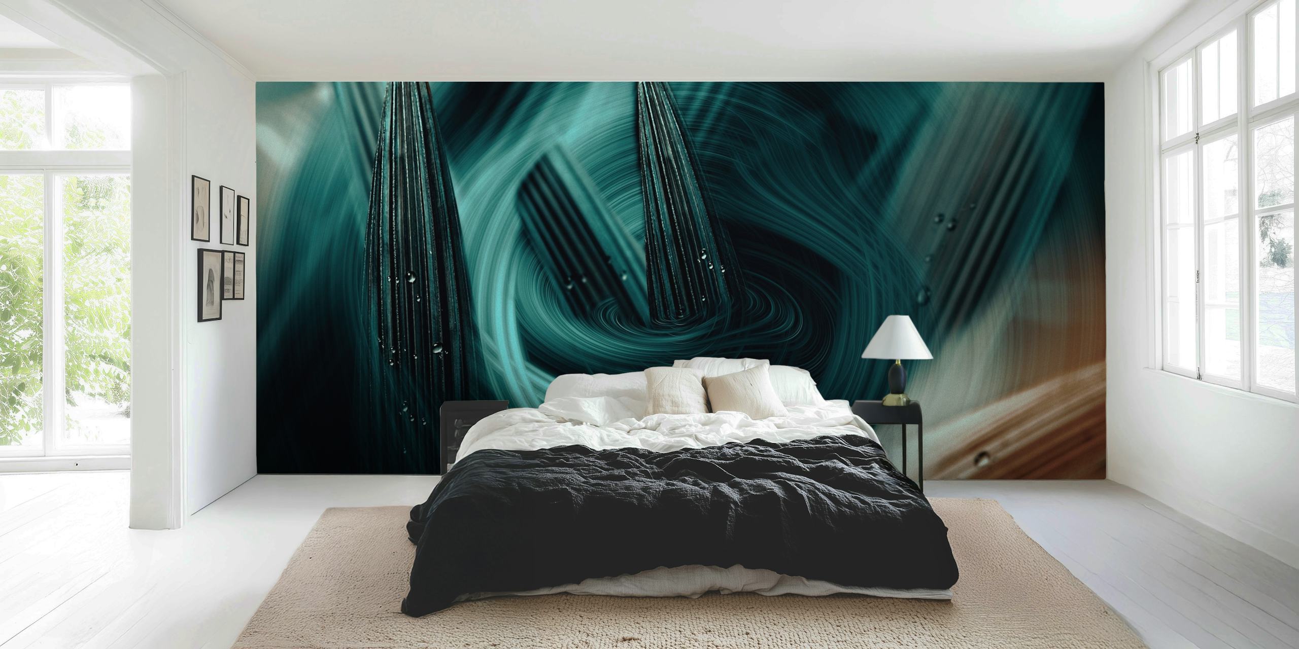 Abstract swirling design in teal and brown tones wallpaper