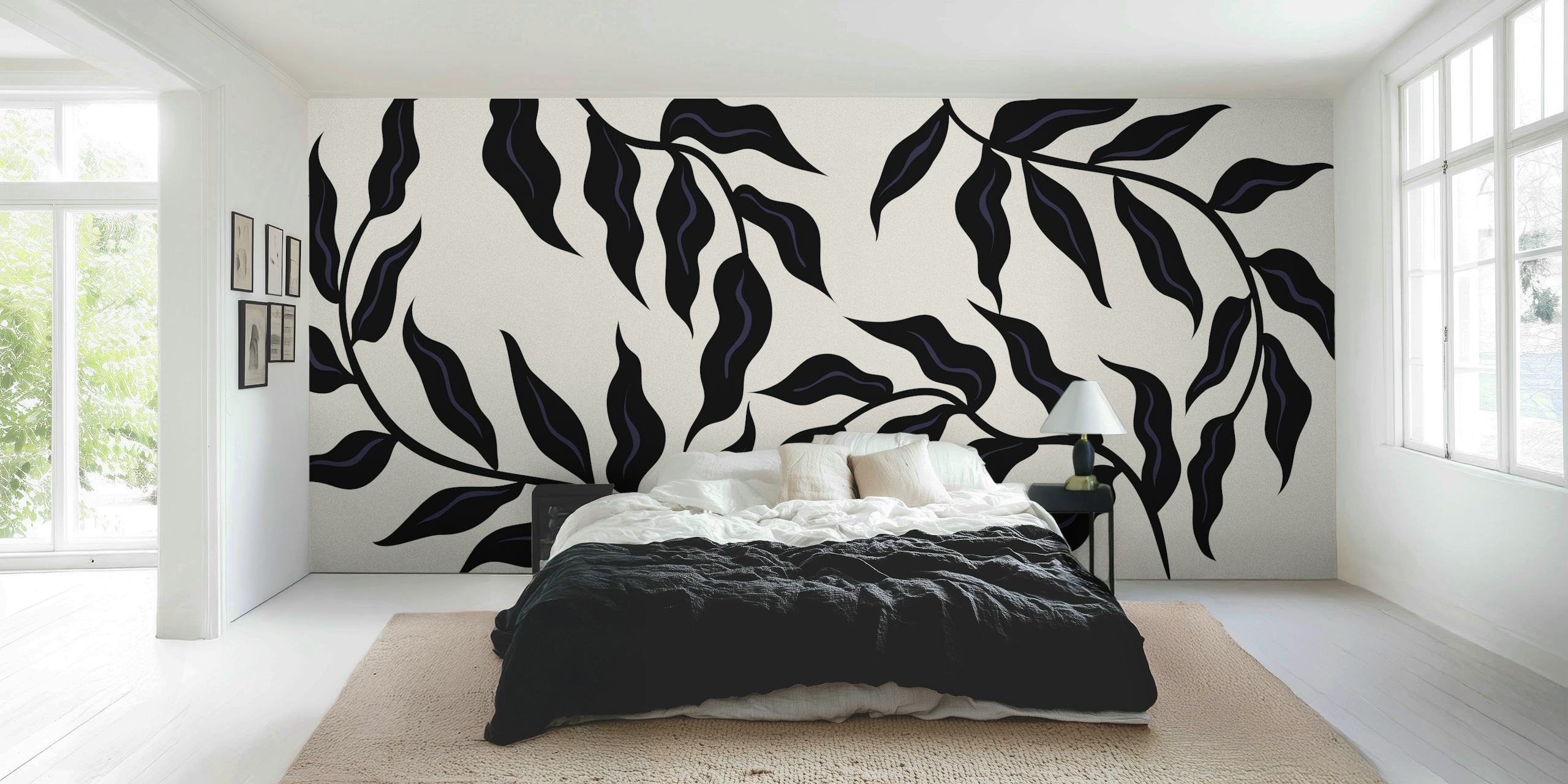 50s Leaves Black design de papel de parede