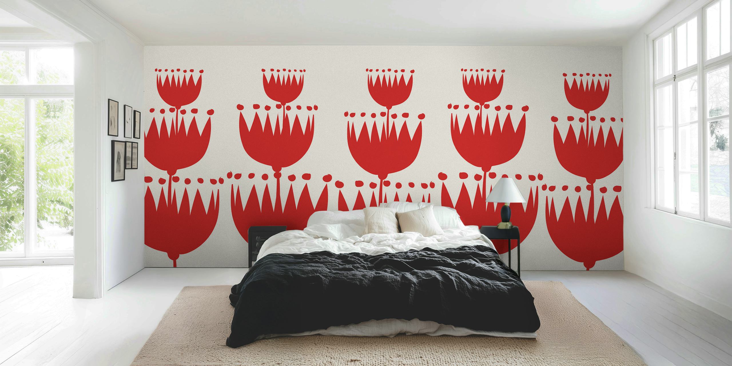 Papel de parede floral abstrato Swedish Mid Century