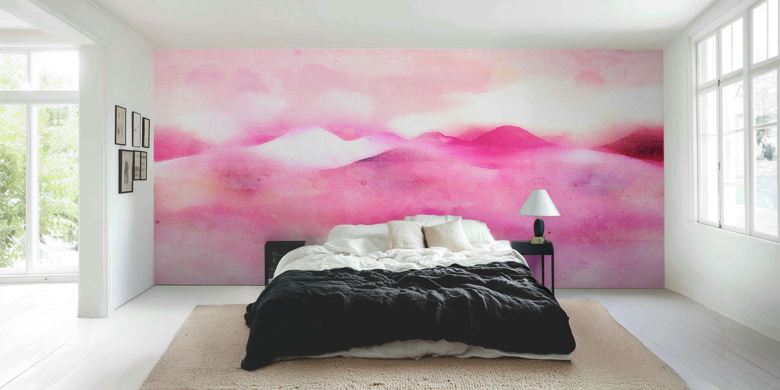 Abstract magenta mountain forest τοιχογραφία για διαλογισμό και χαλάρωση