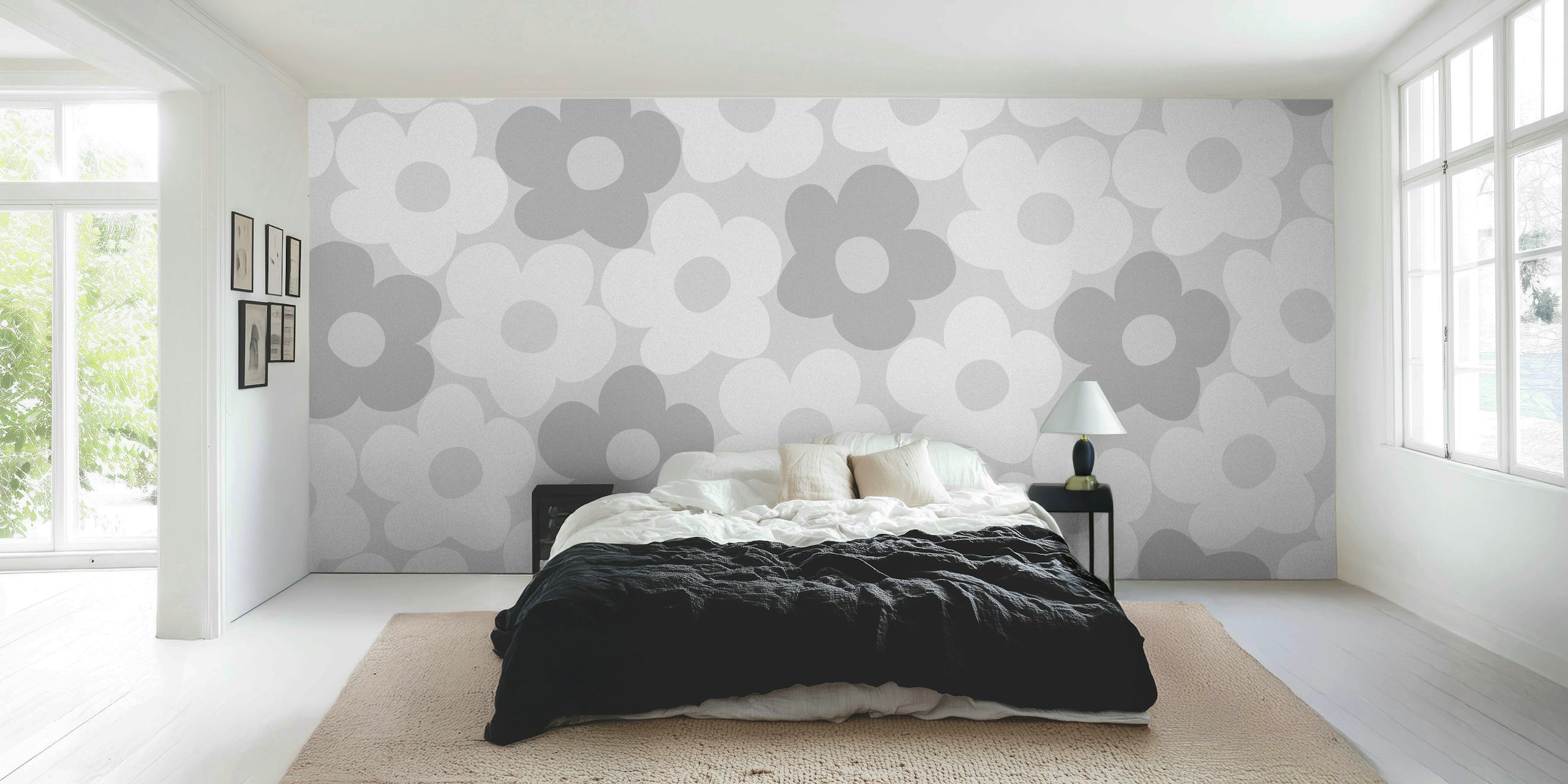 Monochromatyczna fototapeta w stylu retro w stokrotki do klasycznego wnętrza domu