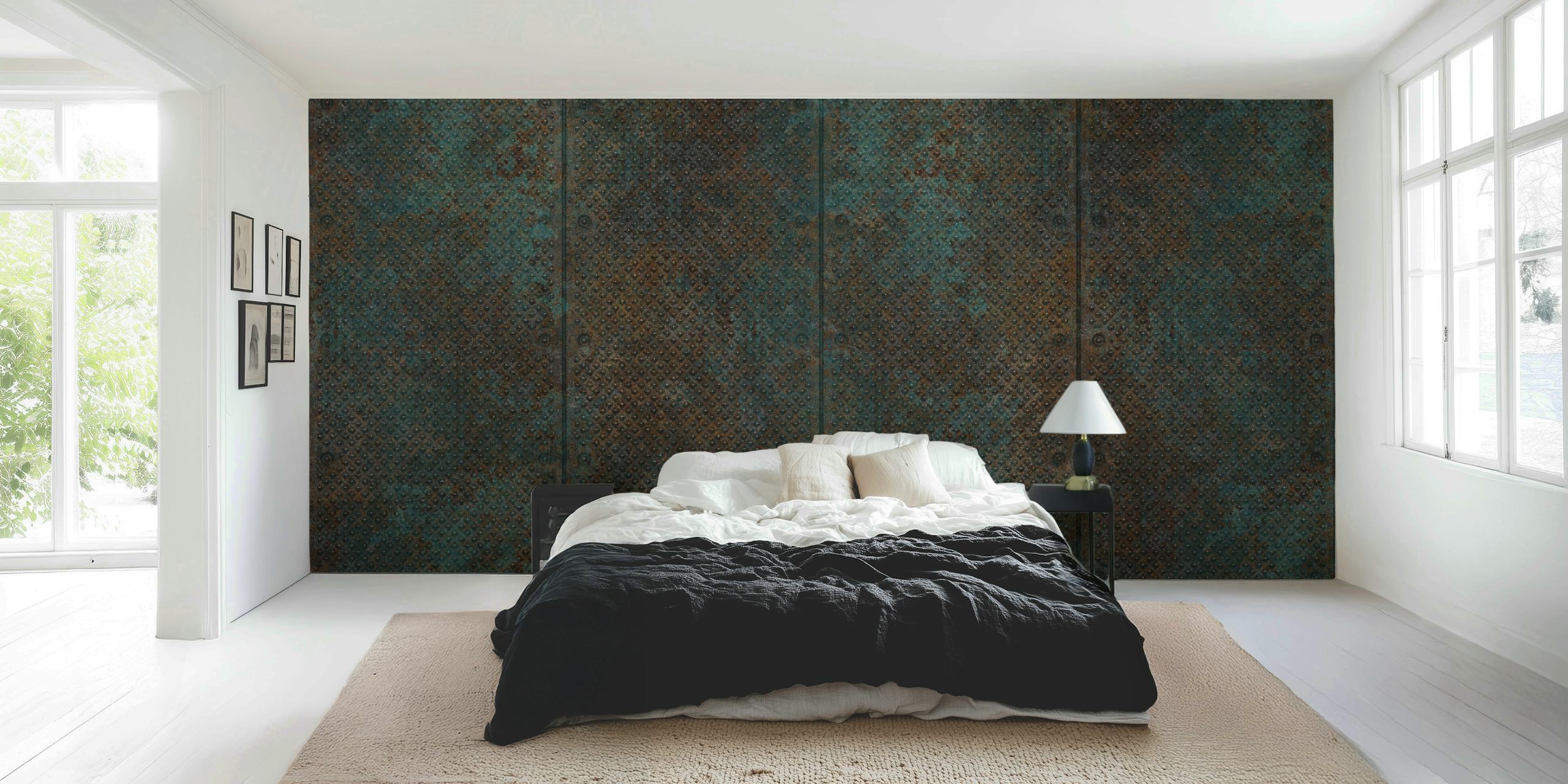 Rusty copper urban grit wallpaper in a room