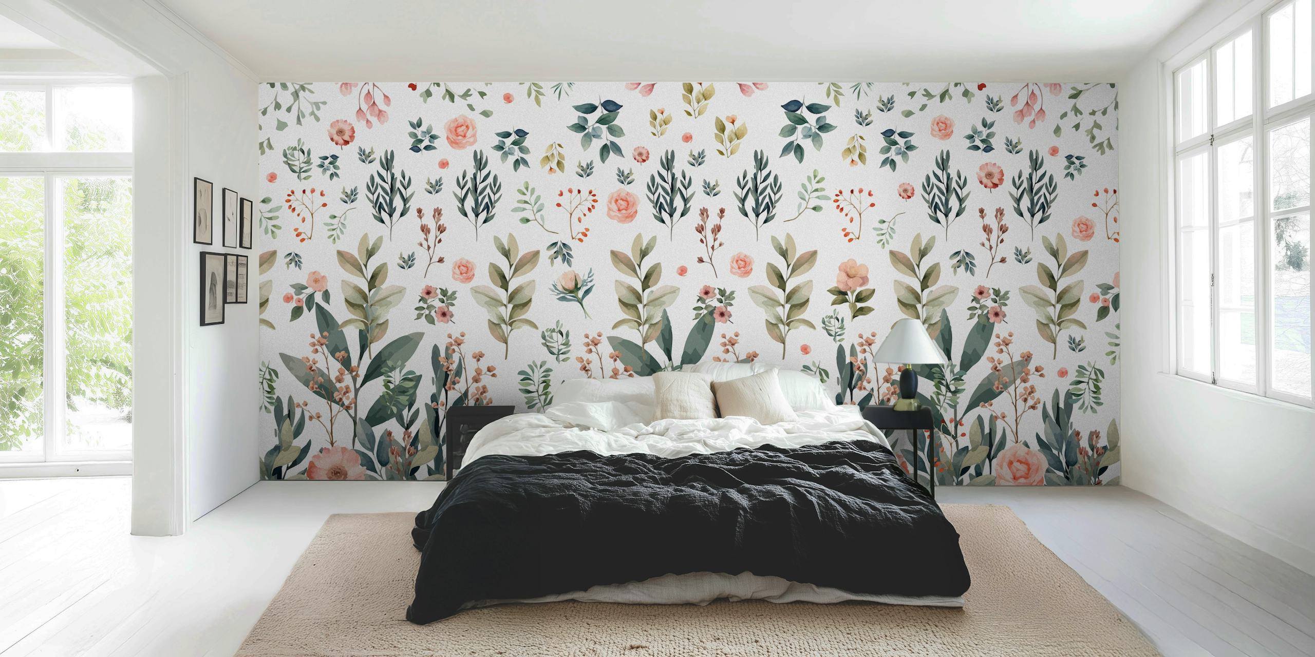 Botanic Love White papel de parede floral no quarto