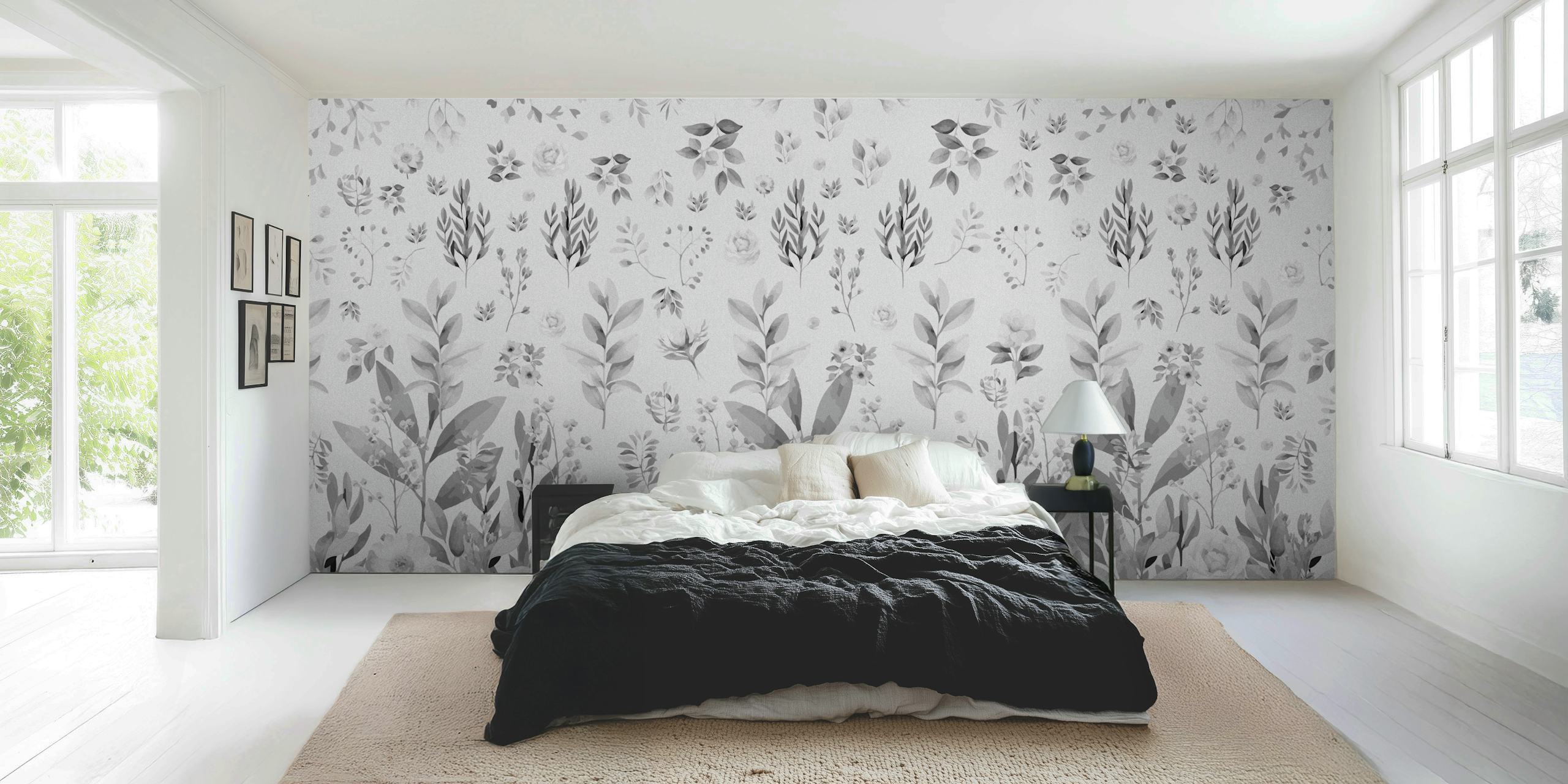Botanic Love Black and White wallpaper in a room