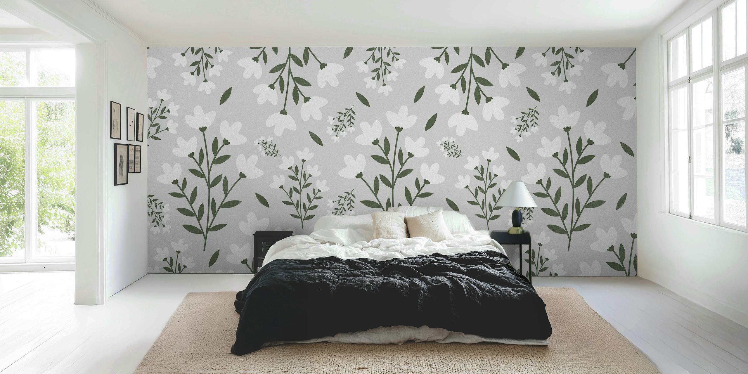 Boho Flower White Behang In Een Kamer