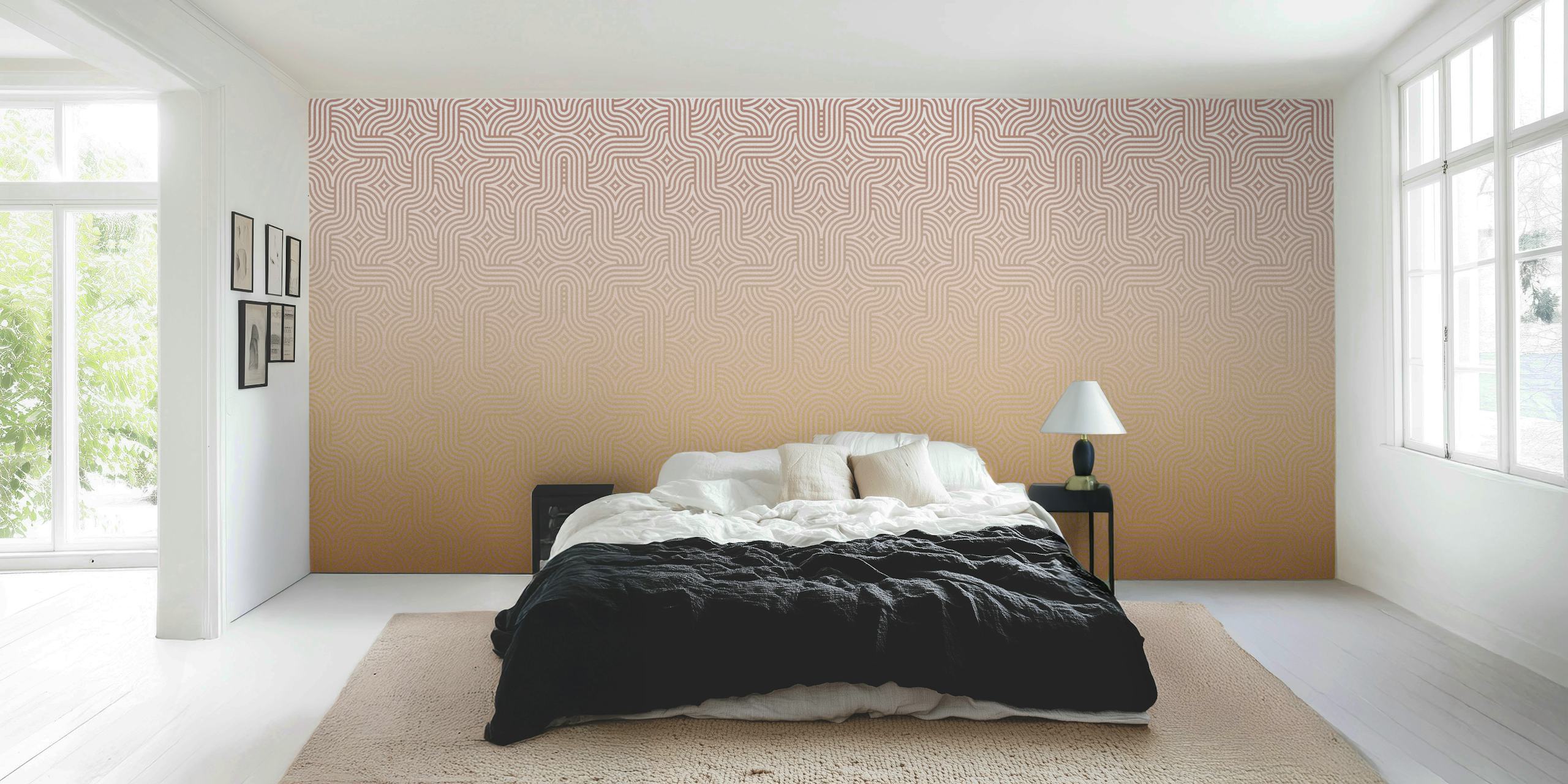 Boho golden and rose wallpaper in a room