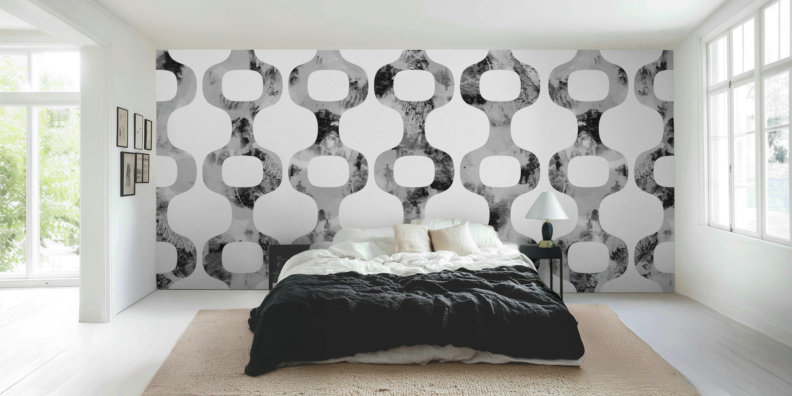 Mid-Century Urban geometric pattern wallpaper in black and white