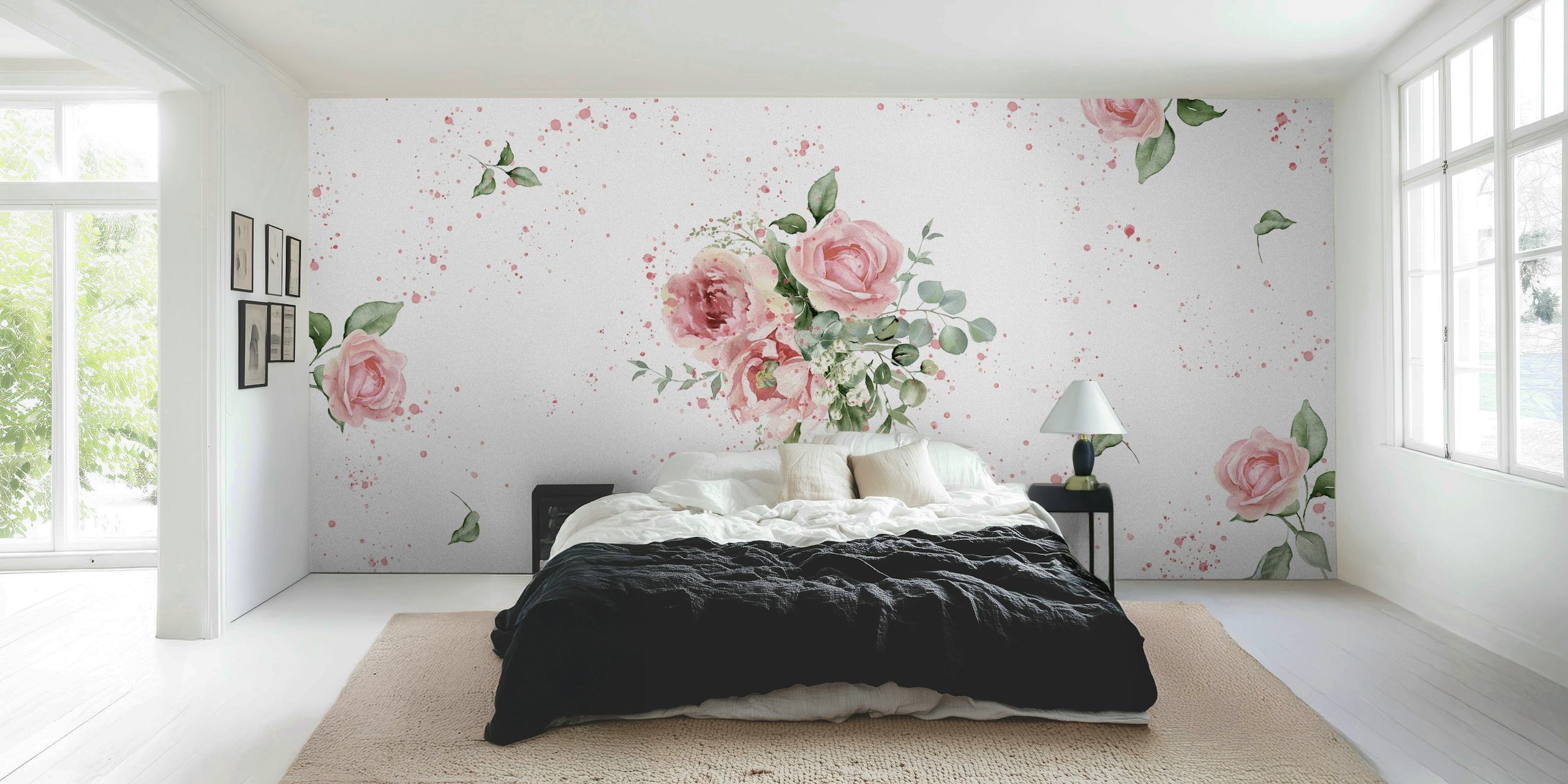 Elegant watercolor roses wallpaper design