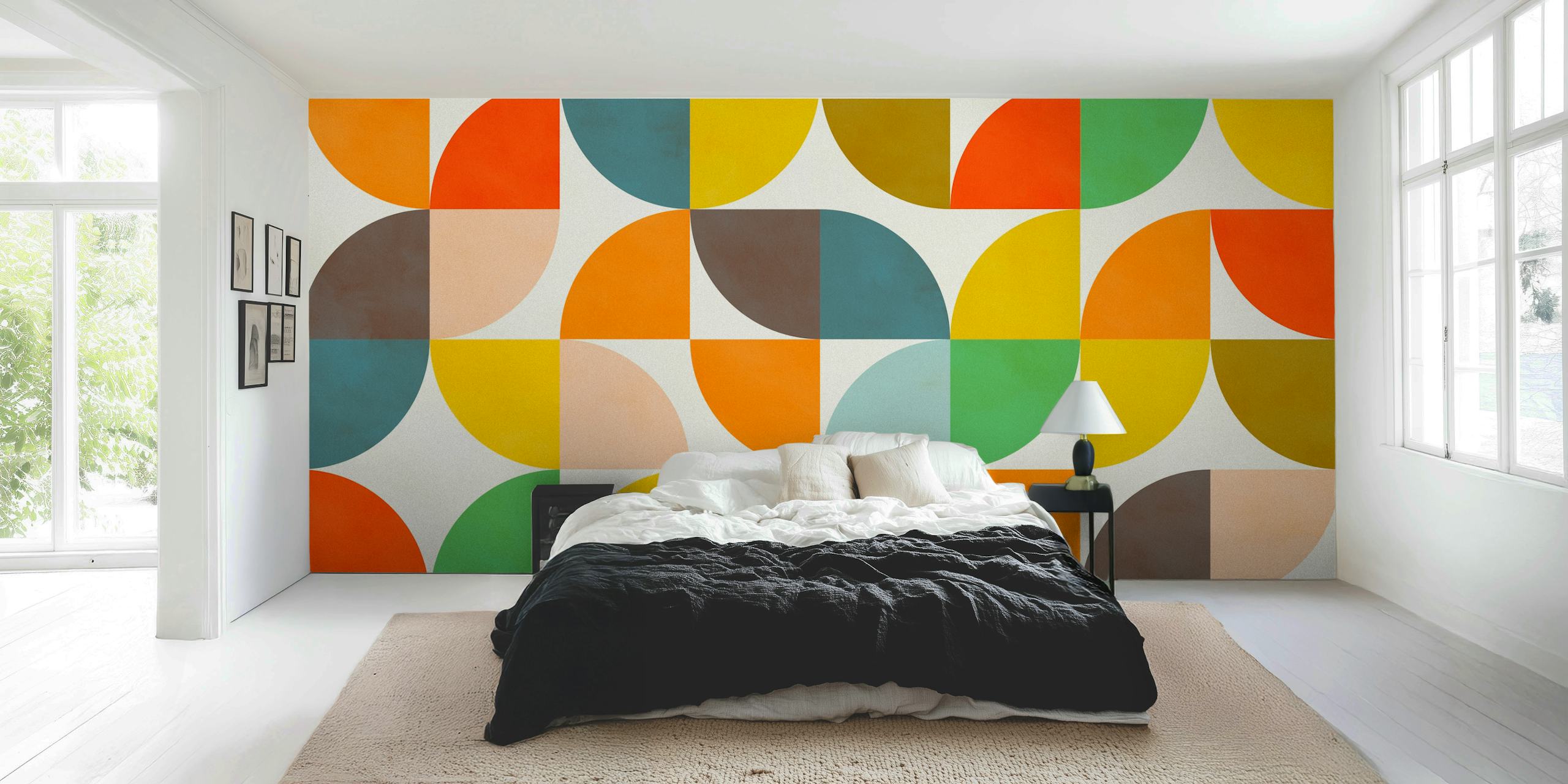 Carta da parati Geometric mid century shapes in una stanza